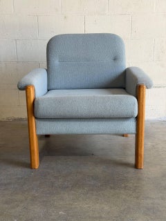 Teak Blue Lounge Chair – Stoffbezogener Sessel aus Holz, Dänemark, 1980er Jahre