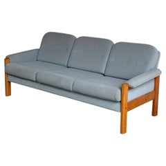 Teak Blue Sofa Mid-Century Modern 3 Seater Couch Broad Living Room Seating 1970s