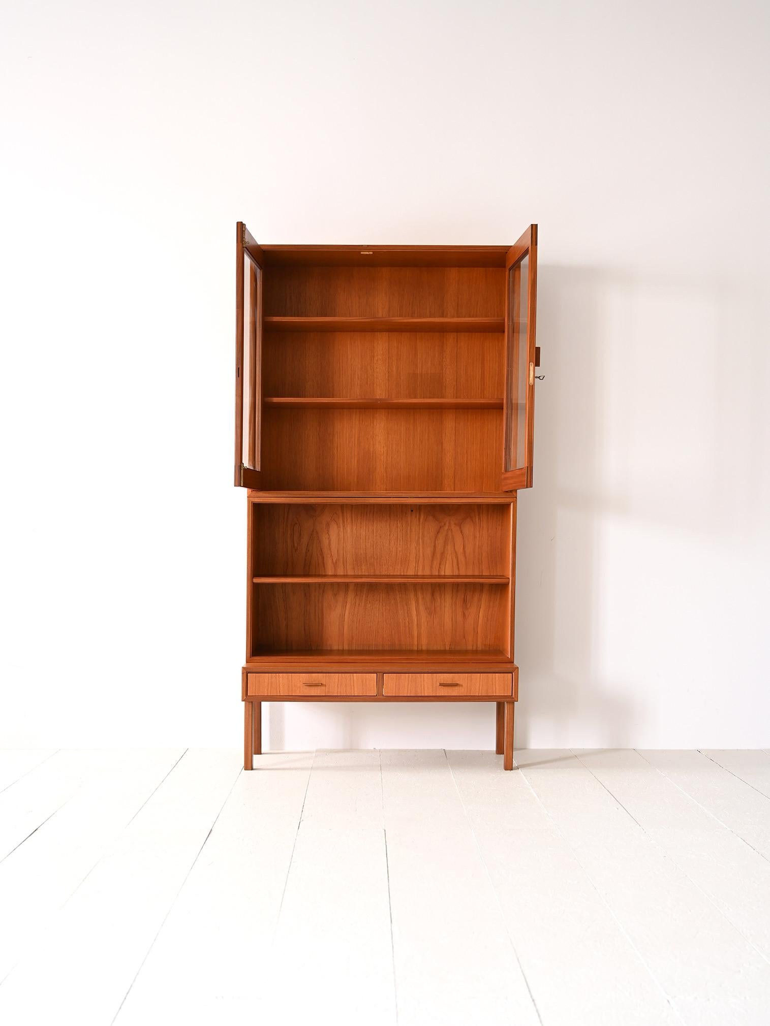 Scandinavian Modern Teak bookcase cabinet with display cabinet