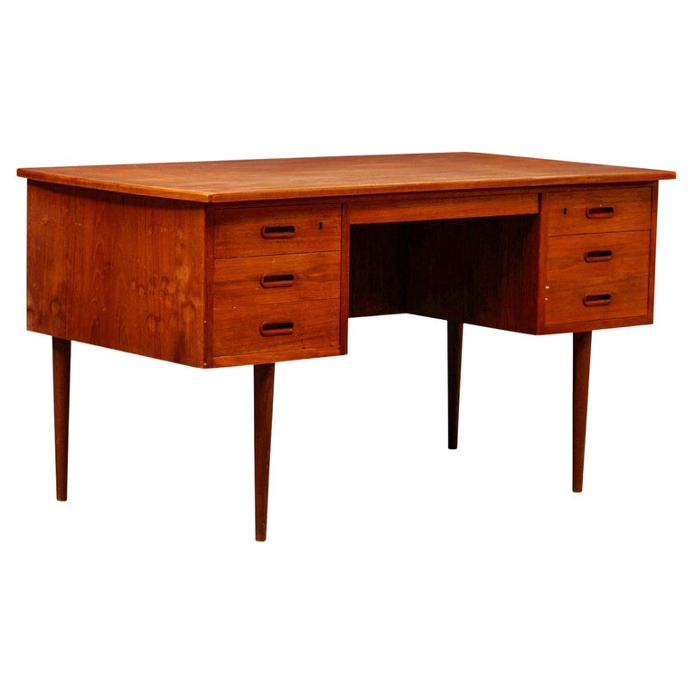 Teak Bookcase Desk on Conical Turned Legs For Sale at 1stDibs