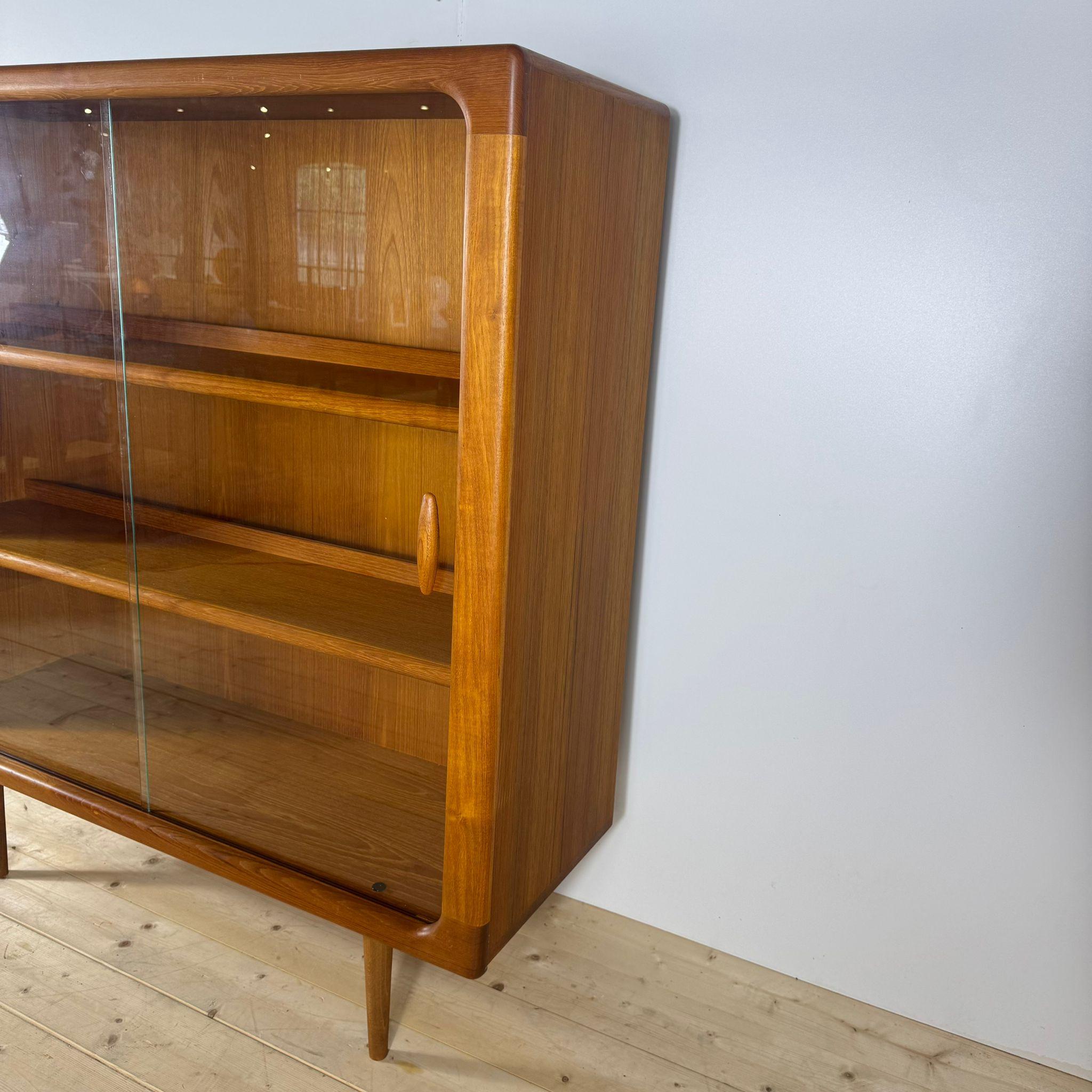 Veneer Teak bookcase with glass doors, Denmark 1960s For Sale