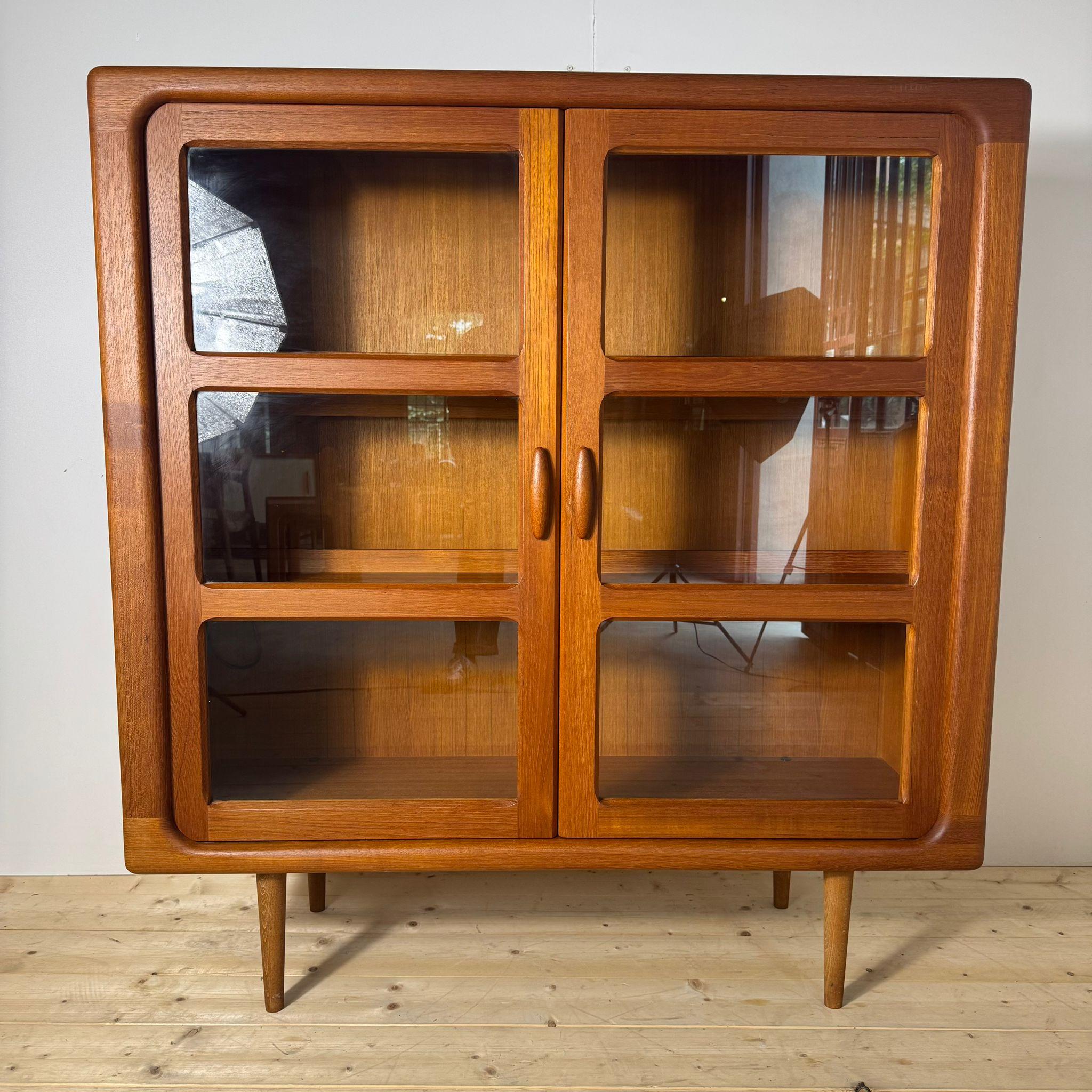 Cross-Banded Teak bookcase with glass doors, Denmark 1960s For Sale