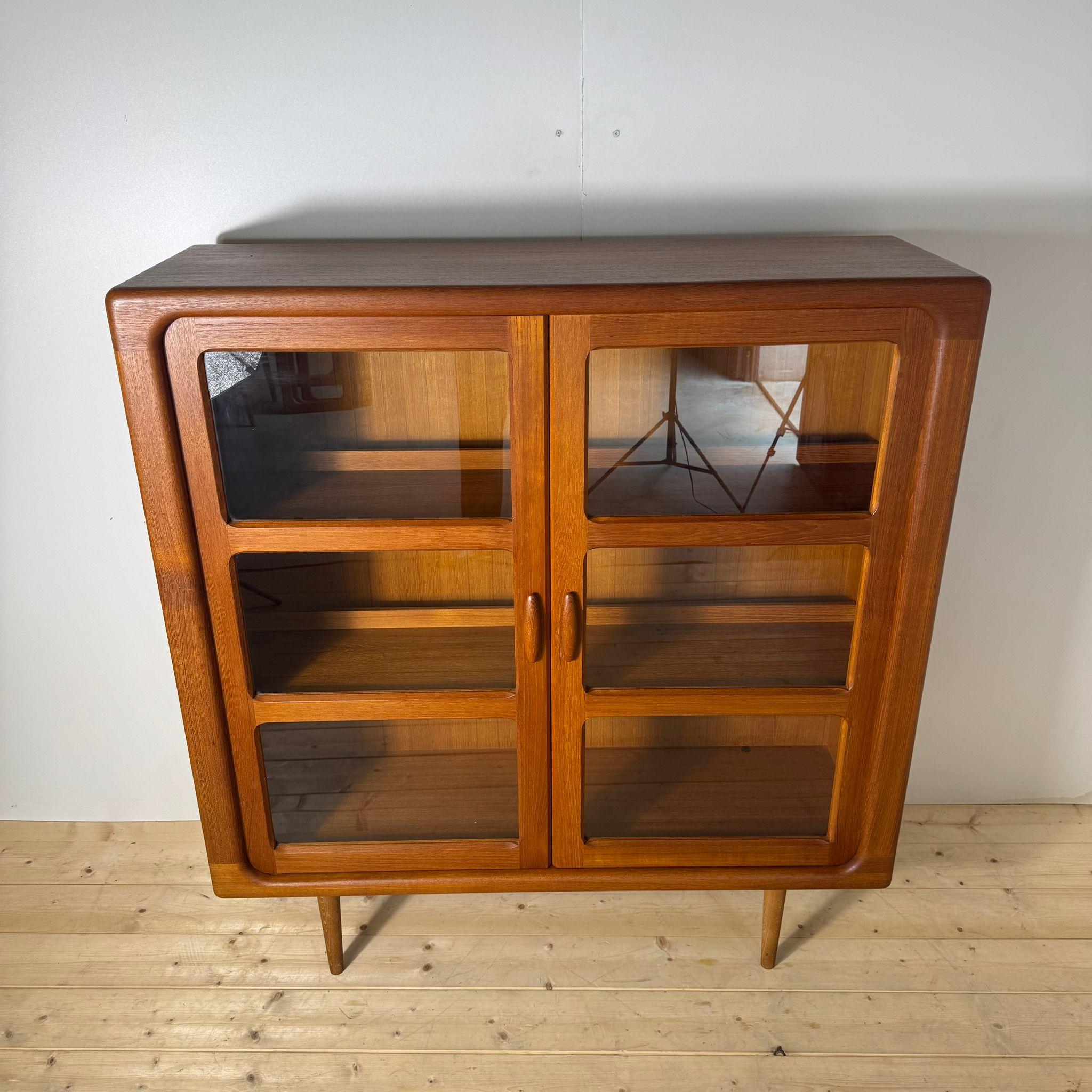 Glass Teak bookcase with glass doors, Denmark 1960s For Sale