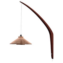 Teak Boomerang Wall Lamp with Rope Shade, 1950s