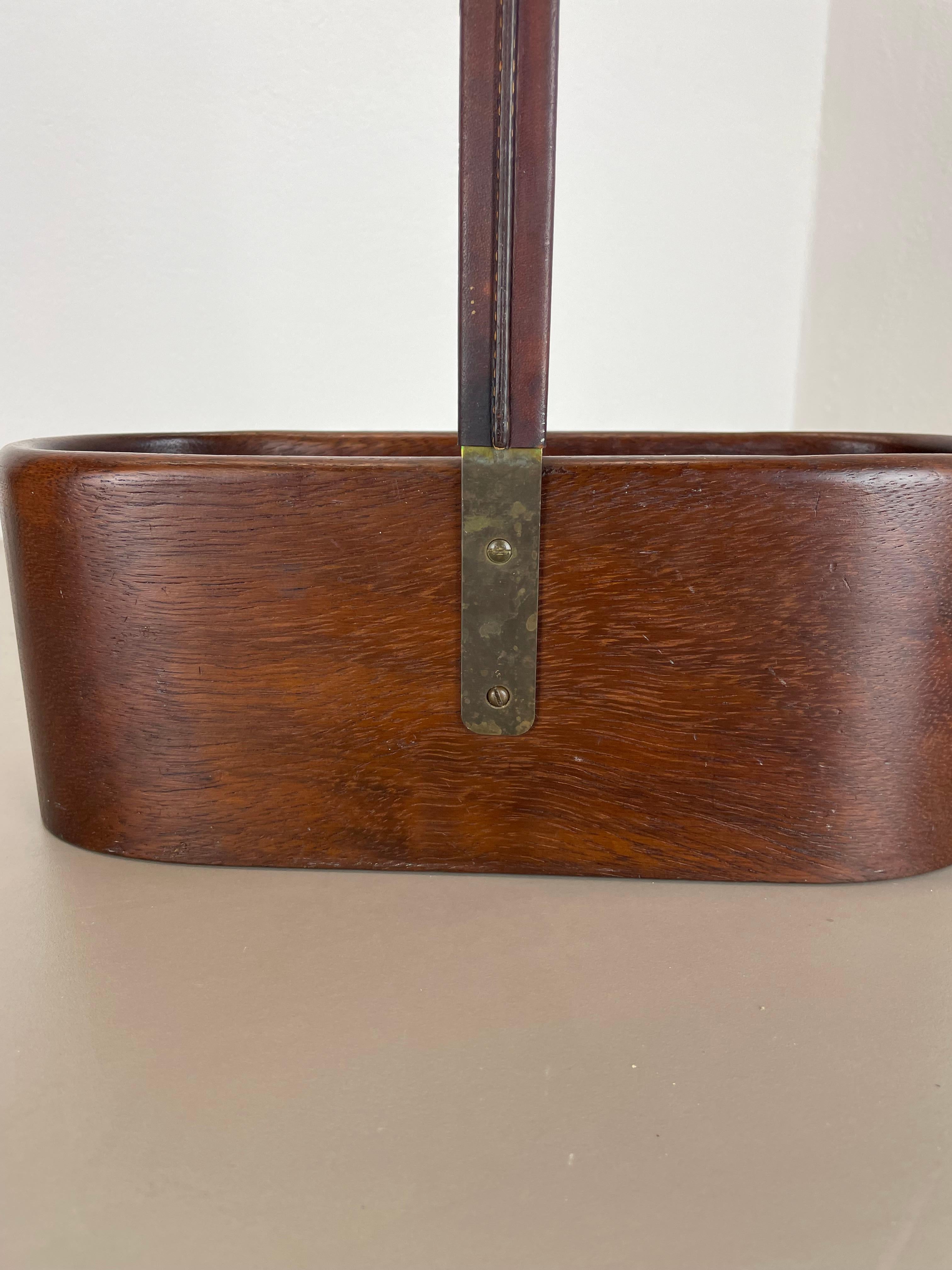 Teak Bottle Holder with Brass and Leather Handle by Carl Auböck, Austria, 1950s For Sale 8