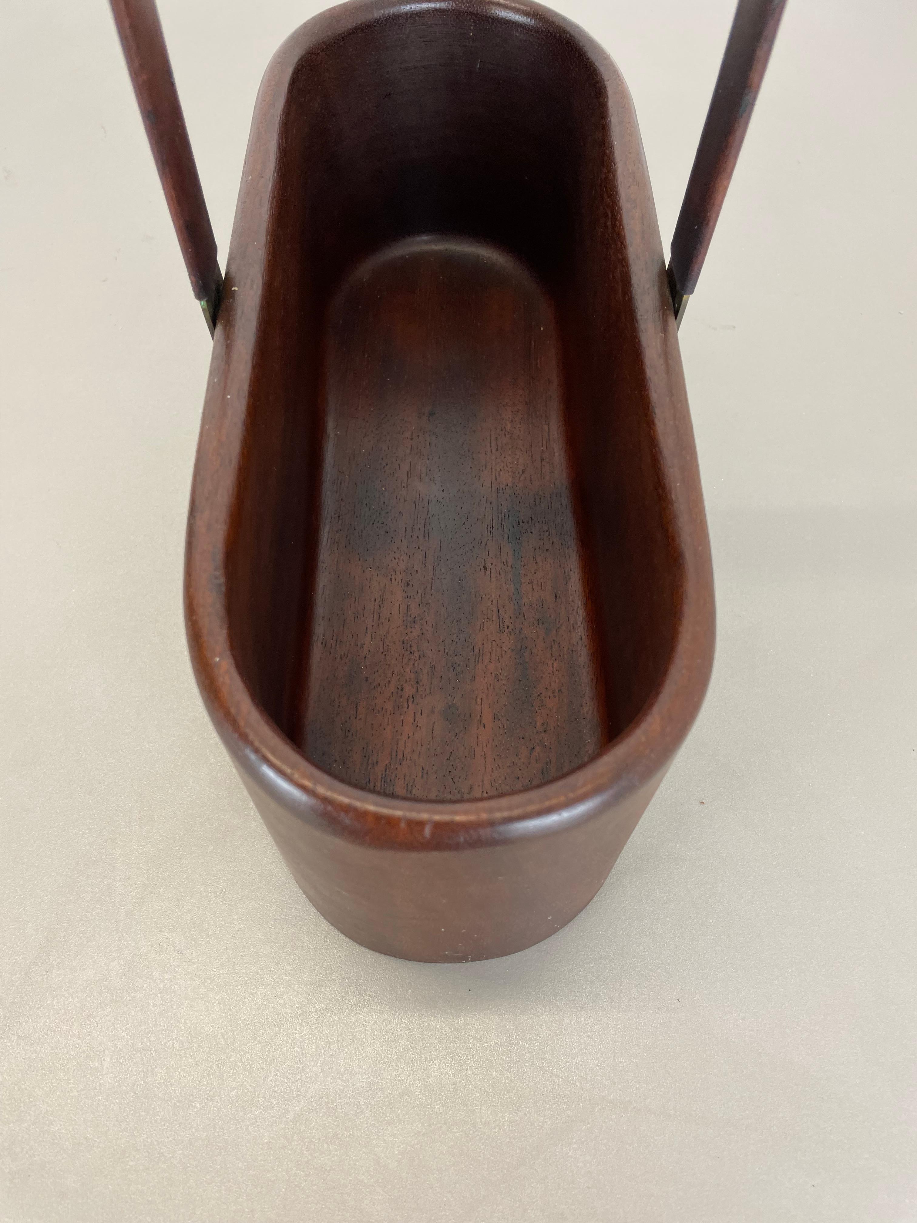 Teak Bottle Holder with Brass and Leather Handle by Carl Auböck, Austria, 1950s For Sale 9