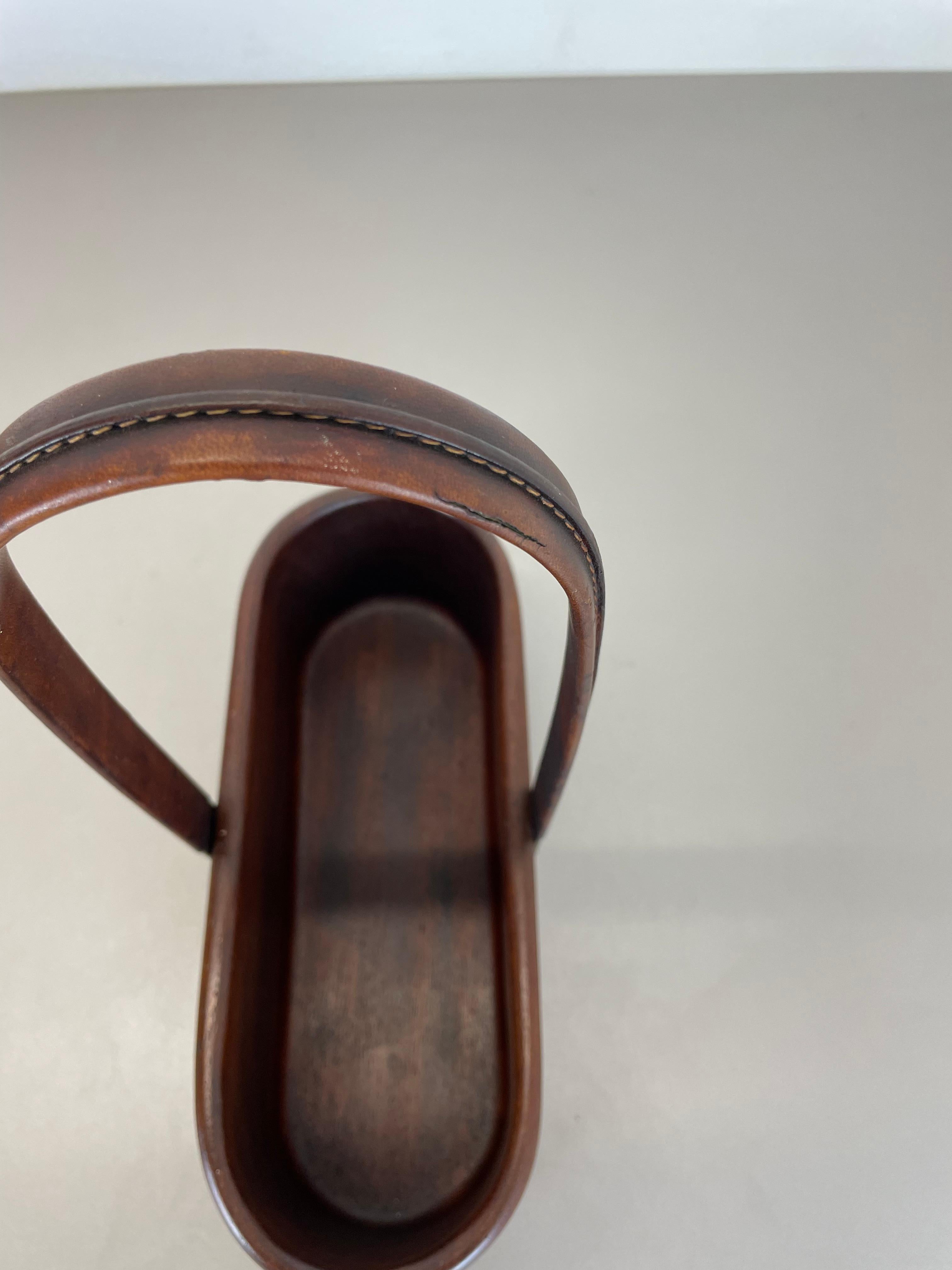 Teak Bottle Holder with Brass and Leather Handle by Carl Auböck, Austria, 1950s For Sale 10