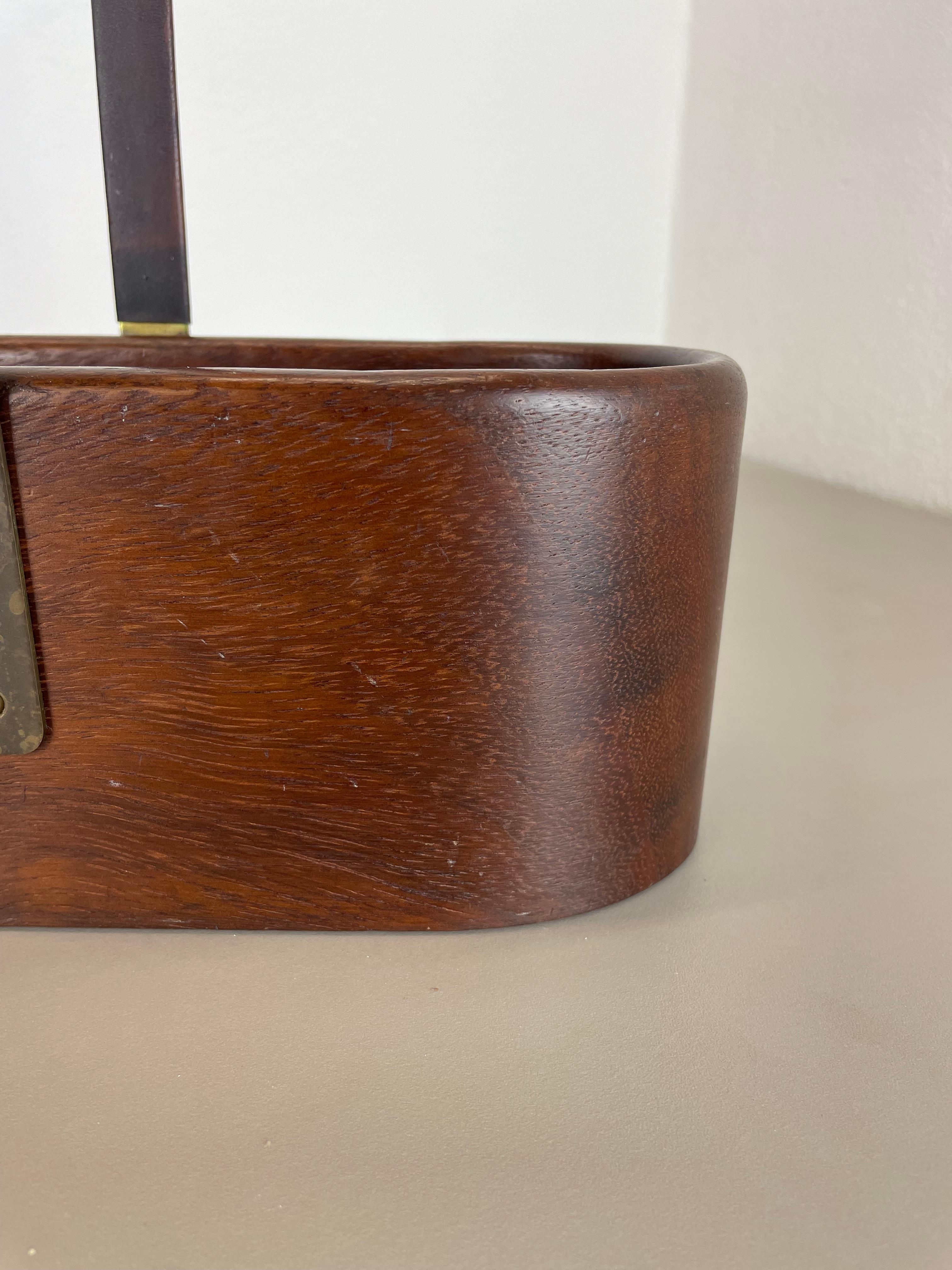 20th Century Teak Bottle Holder with Brass and Leather Handle by Carl Auböck, Austria, 1950s For Sale