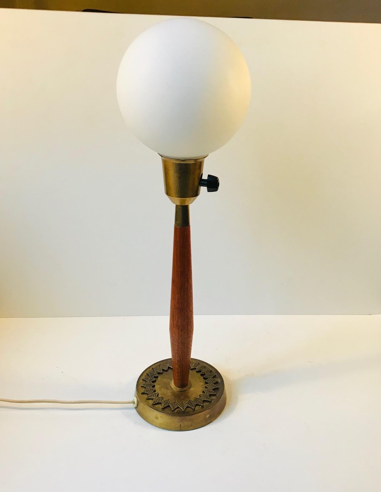 Mid-20th Century Teak, Brass and Bronze Table Lamp by Hans Bergström for ASEA, 1950s For Sale