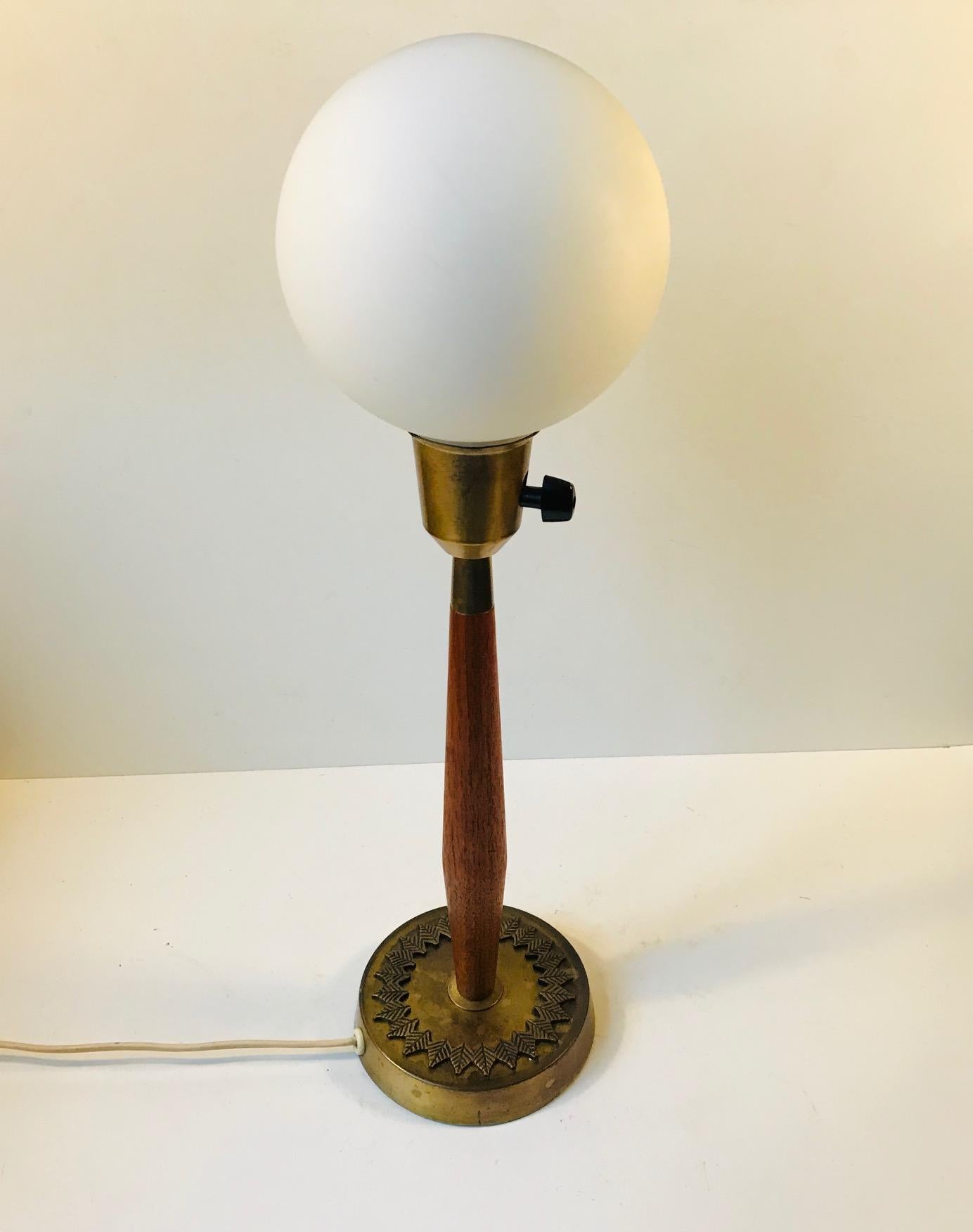 Teak, Brass and Bronze Table Lamp by Hans Bergström for ASEA, 1950s For Sale 1