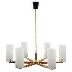 Pendelleuchte aus Teakholz, Messing und Opalglas von Kaiser Leuchten, 1960er Jahre