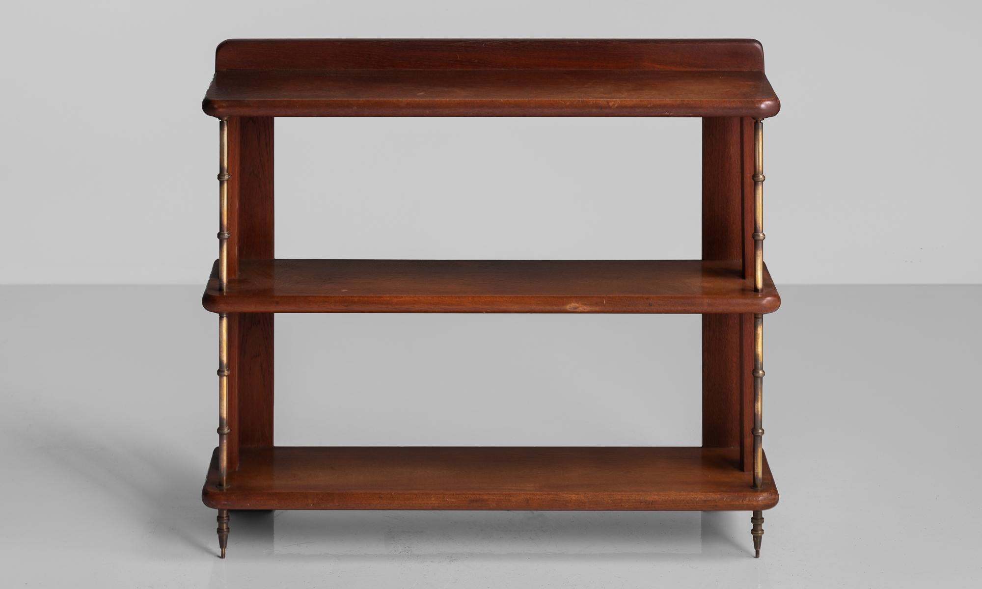 Teak and Brass Campaign Style Shelves, England, circa 1930 (Messing)