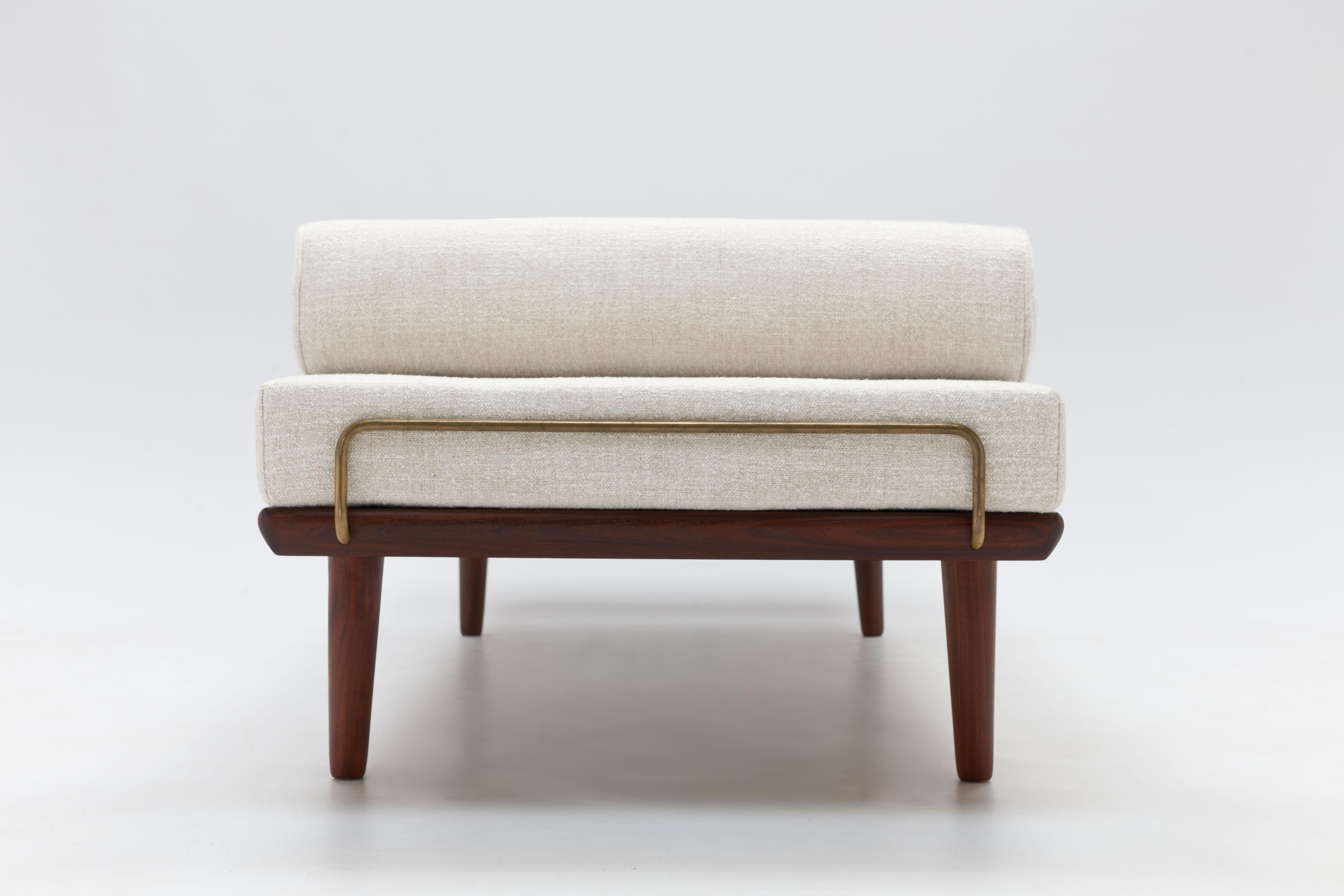 Scandinavian Modern Teak & Brass Daybed Model Ge19 by Hans J. Wegner for GETAMA, Denmark