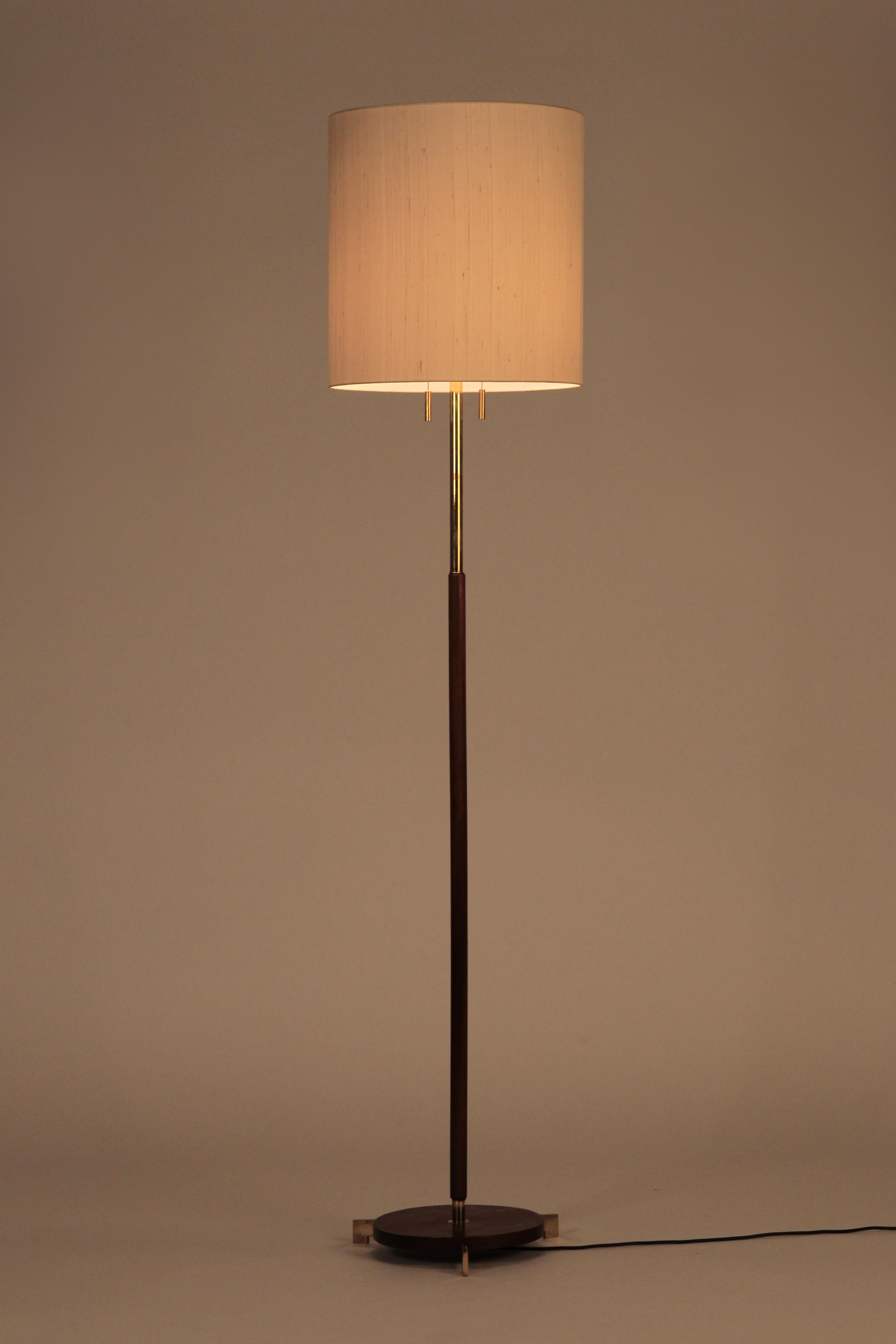 Mid-Century Modern Teak Brass Floor Lamp Attributed Kalmar, 1960s For Sale