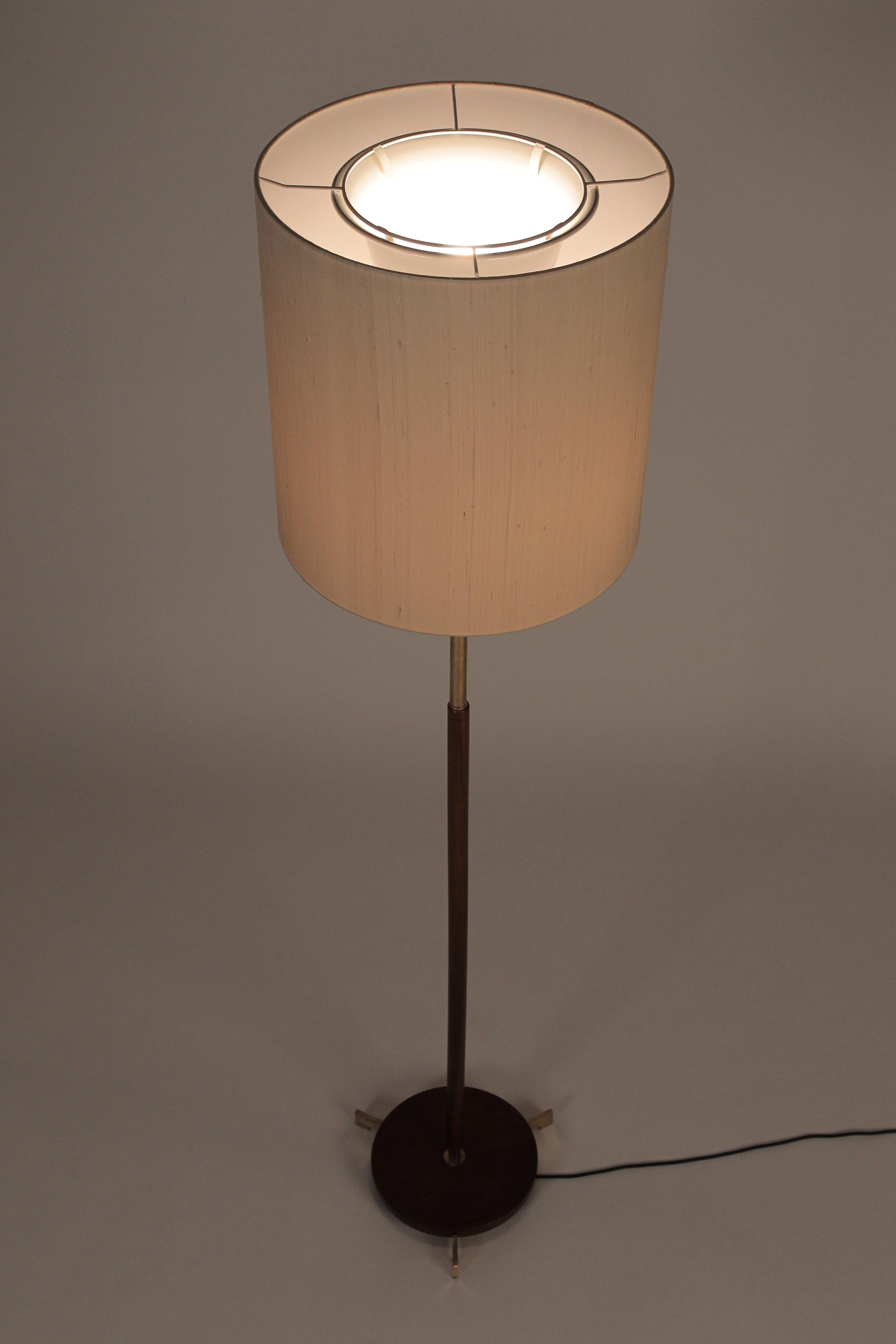Austrian Teak Brass Floor Lamp Attributed Kalmar, 1960s For Sale