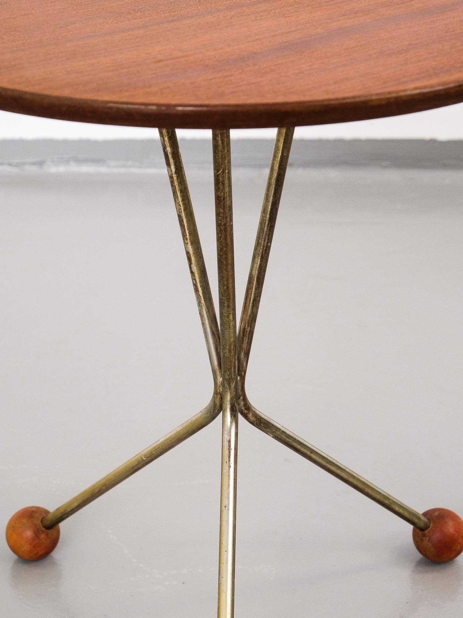 Scandinavian Modern Teak and Brass Side Table by Albert Larsson for Alberts Tibro, 1950s