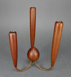 Teak & Brass Three Tiered Candelabra from Denmark