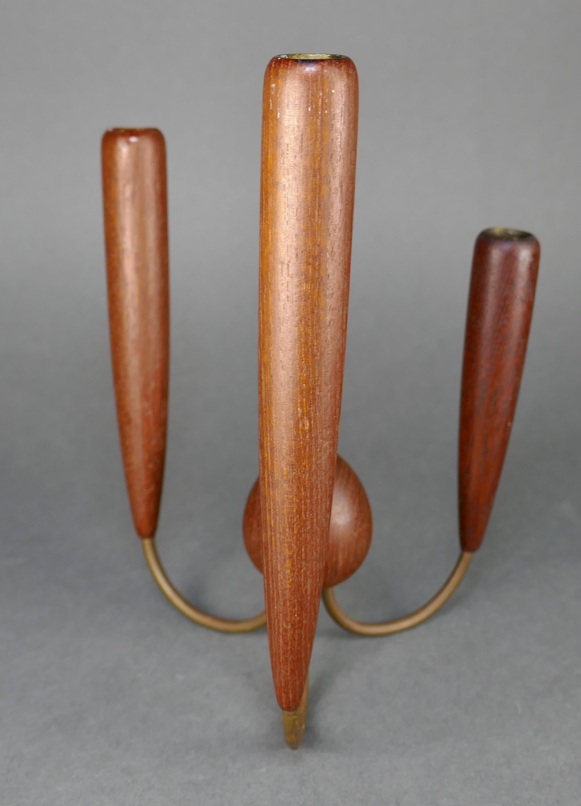 Teak & Brass Three Tiered Candelabra from Denmark In Good Condition In San Juan Capistrano, CA