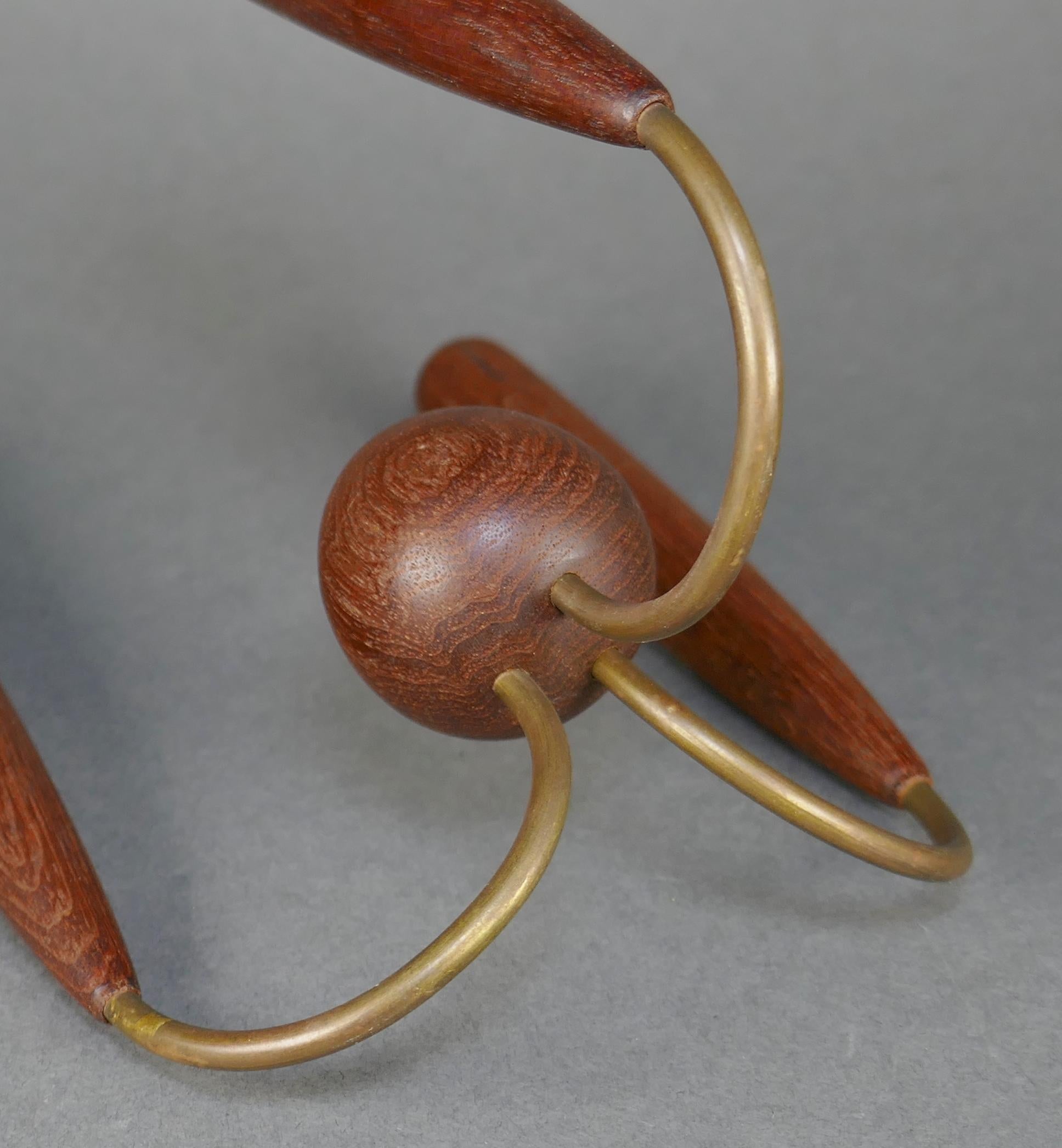 Teak & Brass Three Tiered Candelabra from Denmark 1