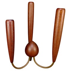 Teak & Brass Three Tiered Candelabra from Denmark