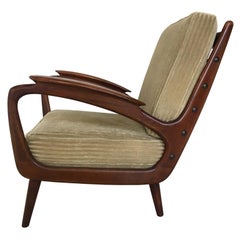 Teak Brown and Green Scandinavian Armchair, Lounge chair, 1960s