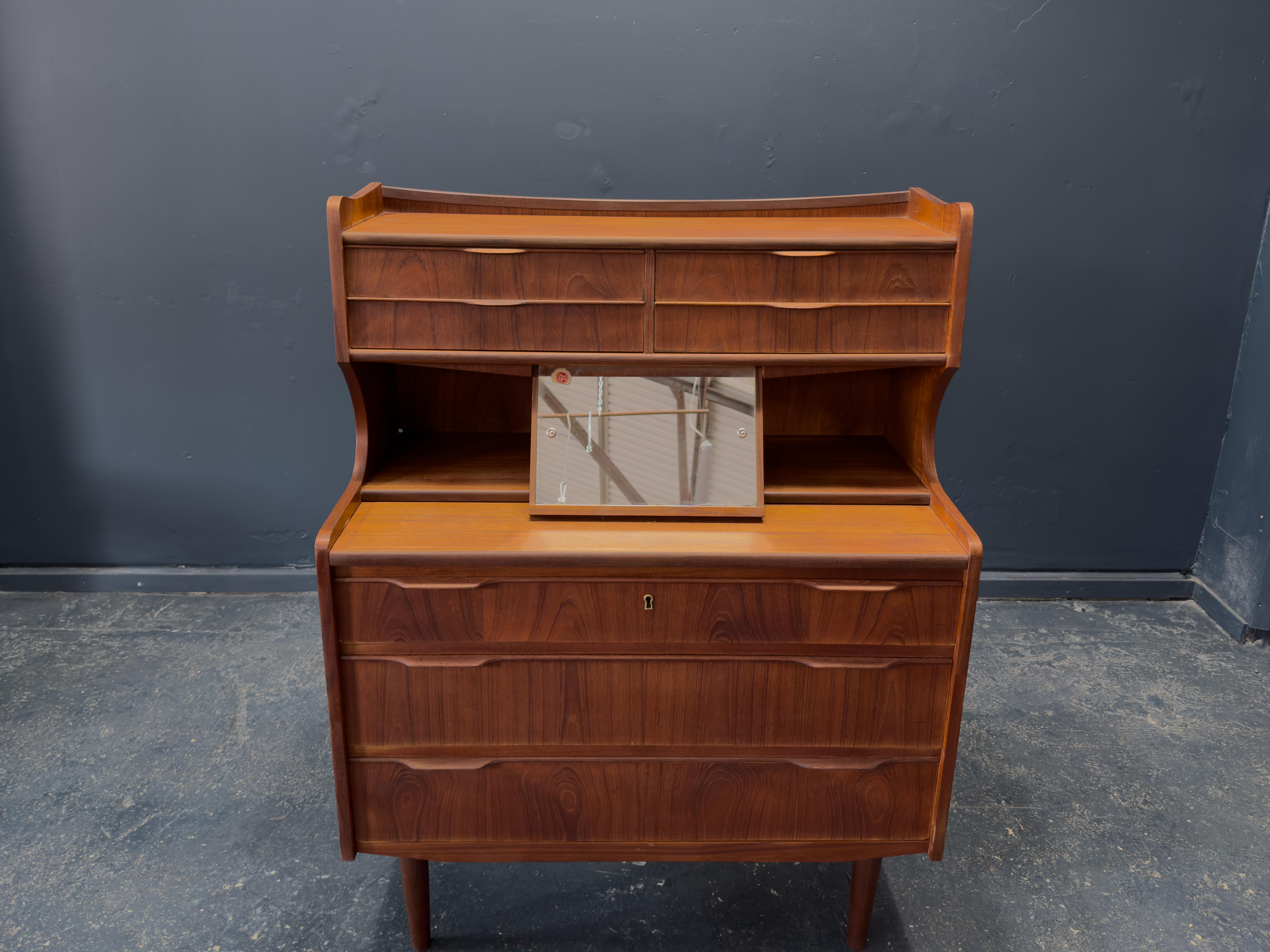Teak Bureau with Writing Desk For Sale 7