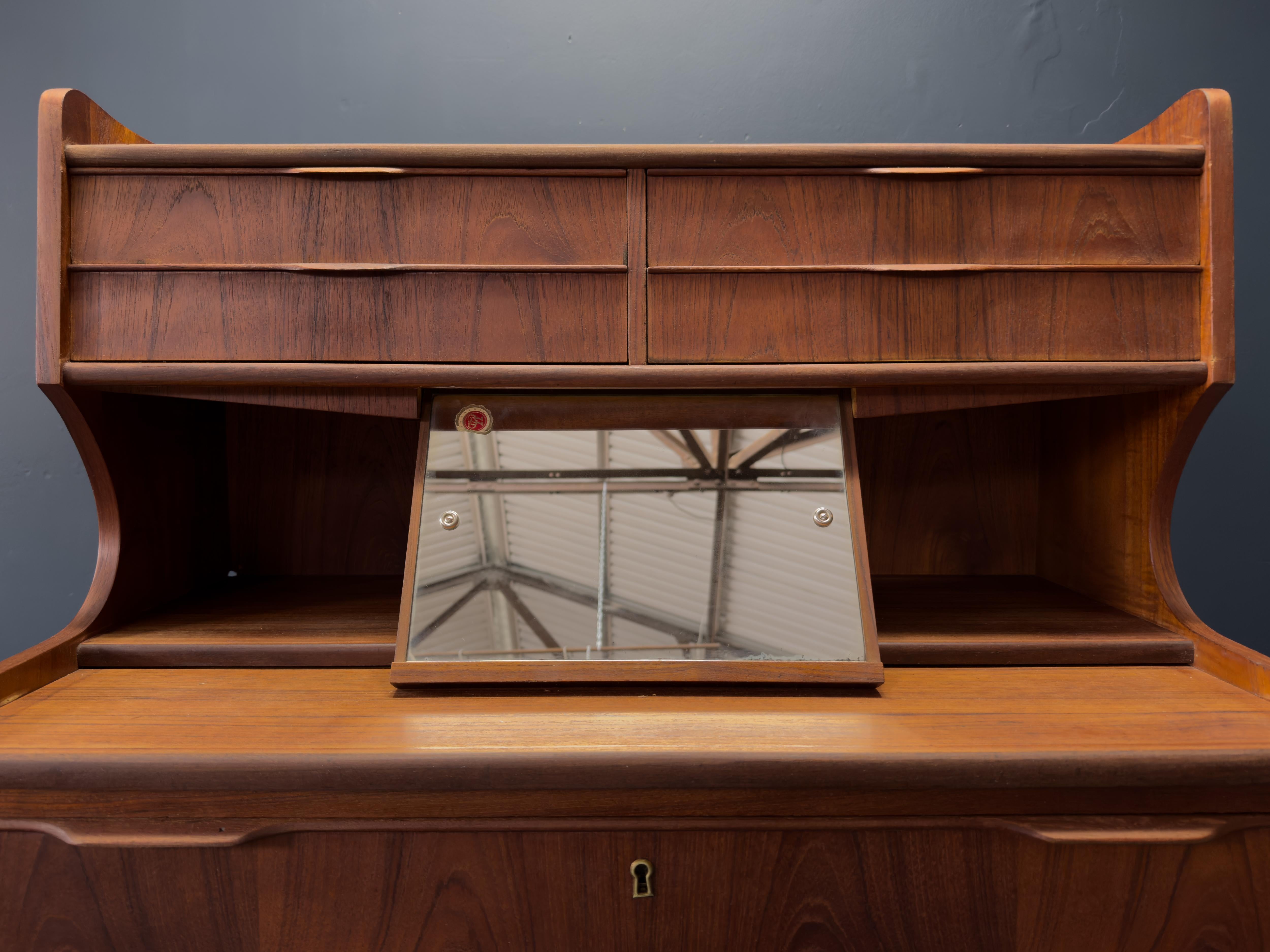 Teak Bureau with Writing Desk For Sale 8