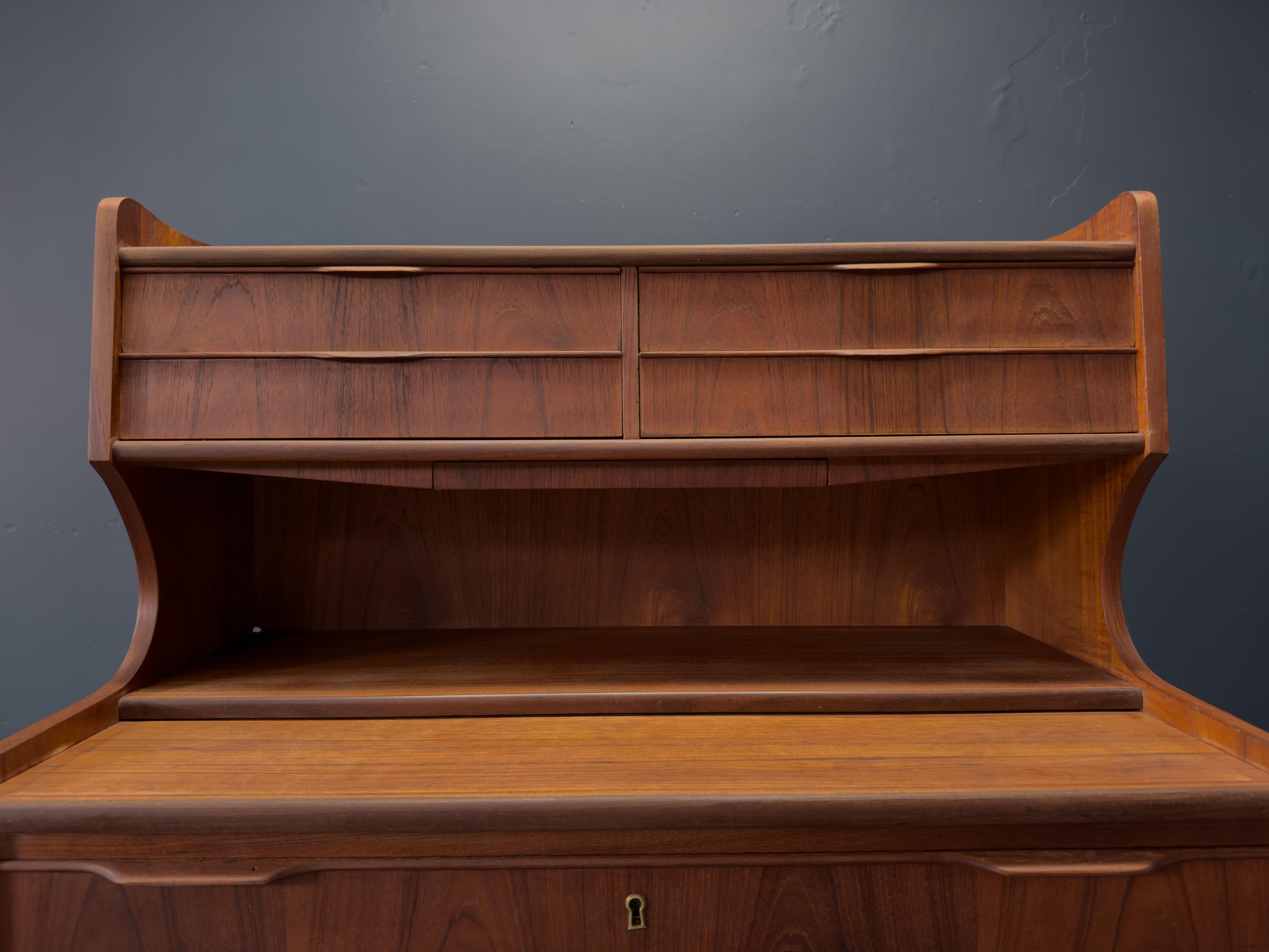 Teak Bureau with Writing Desk For Sale 9