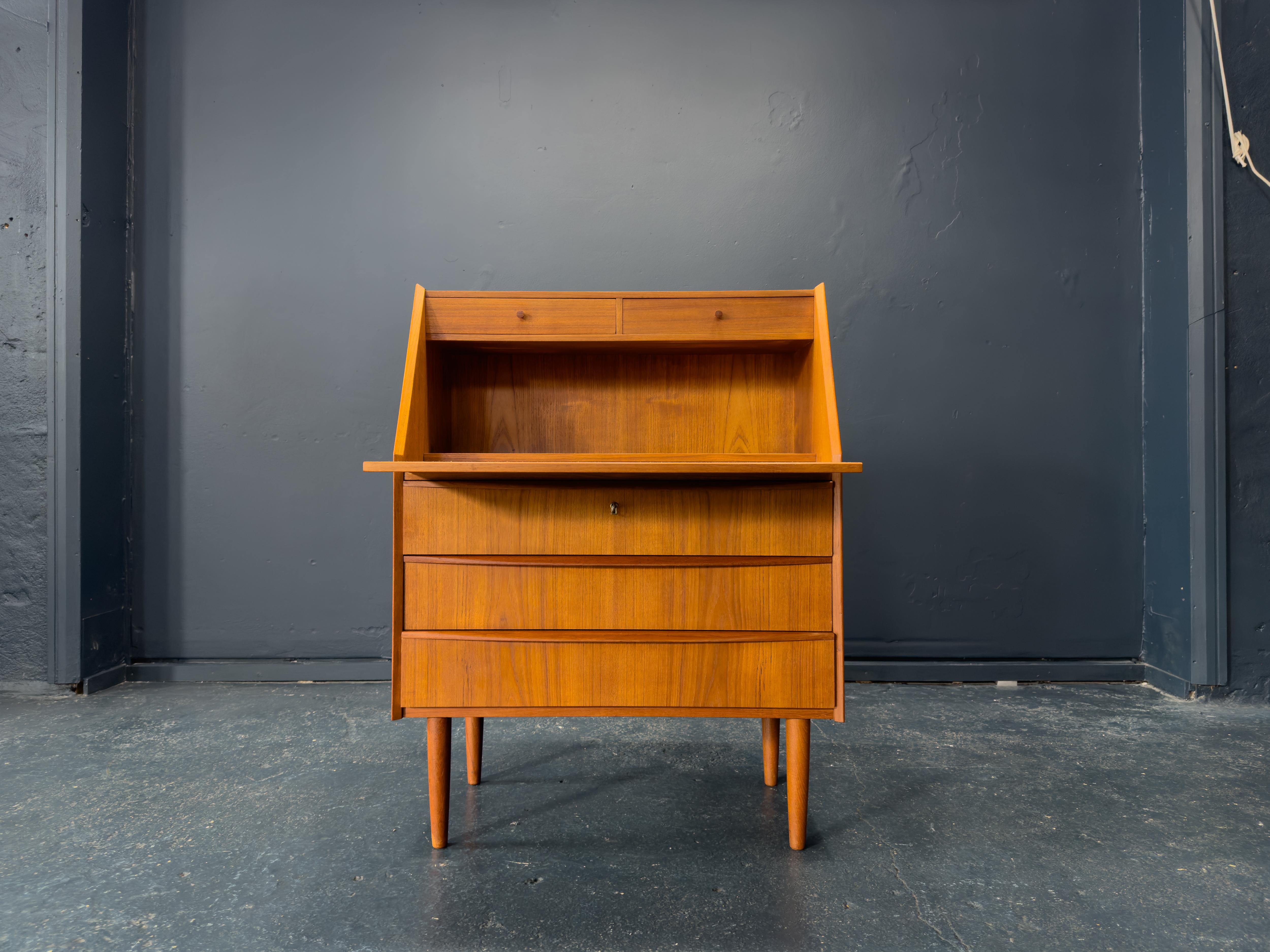 Mid-Century Modern Teak Bureau with Writing Desk