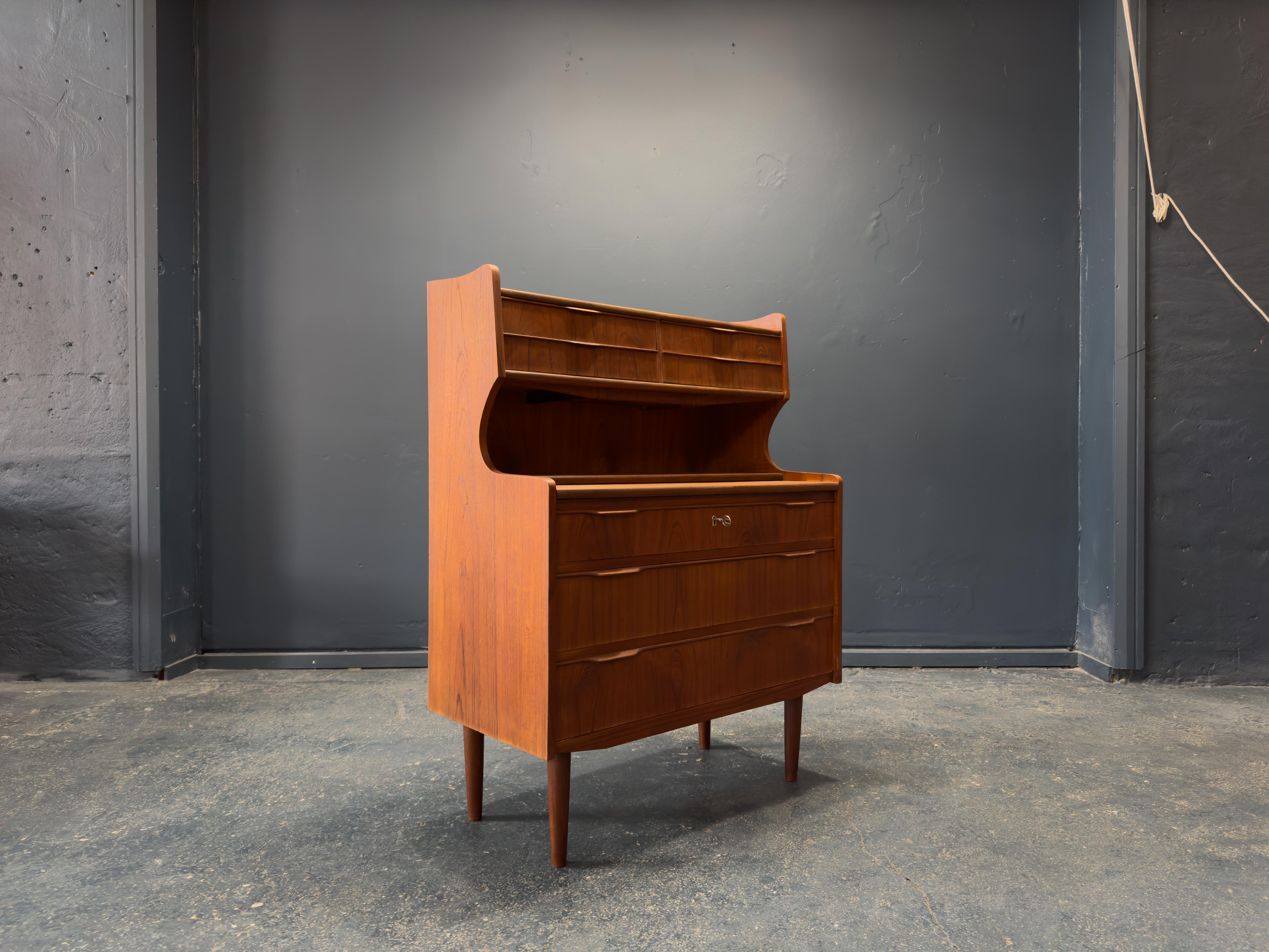 Mid-Century Modern Teak Bureau with Writing Desk For Sale