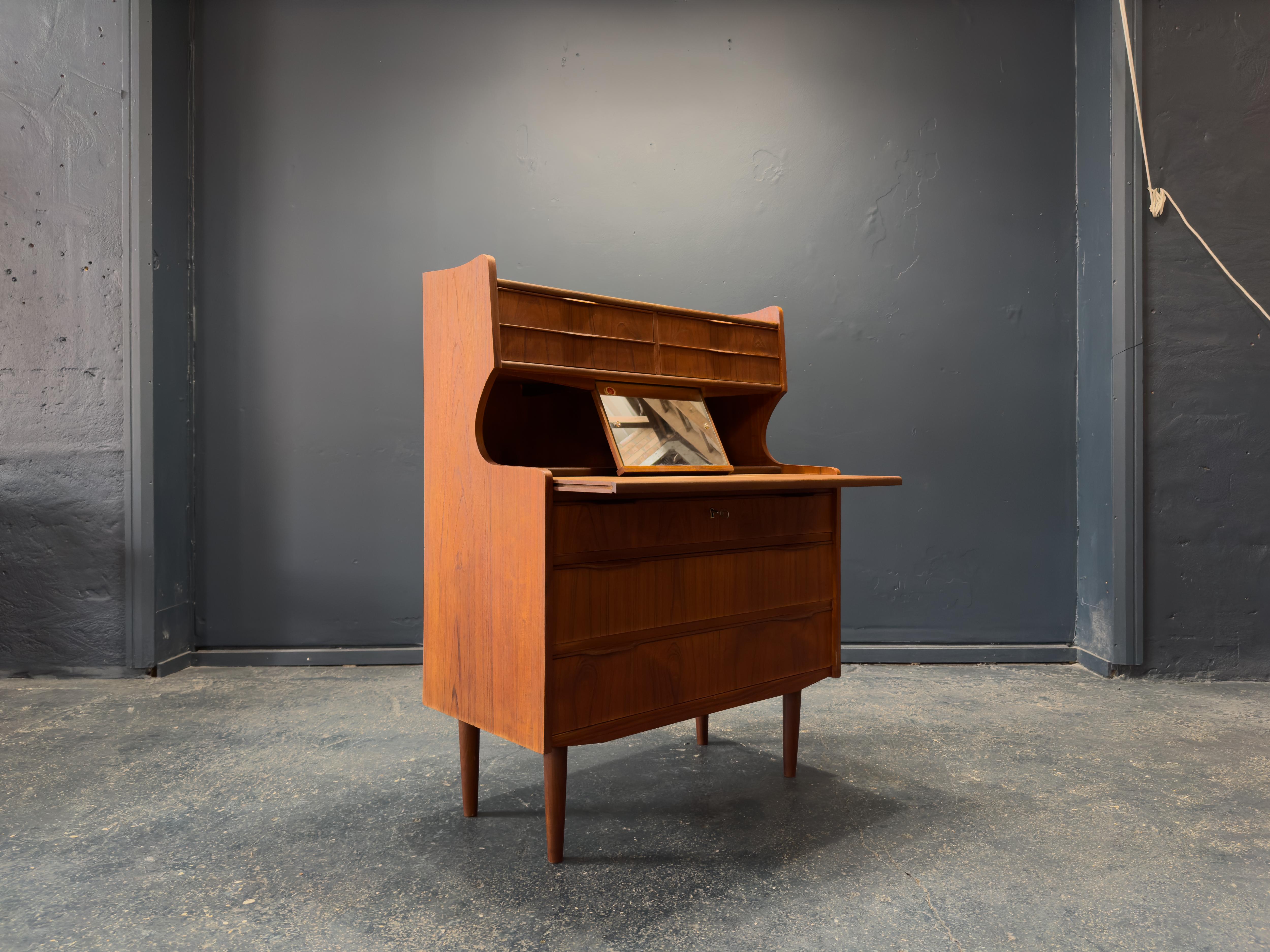Danish Teak Bureau with Writing Desk For Sale