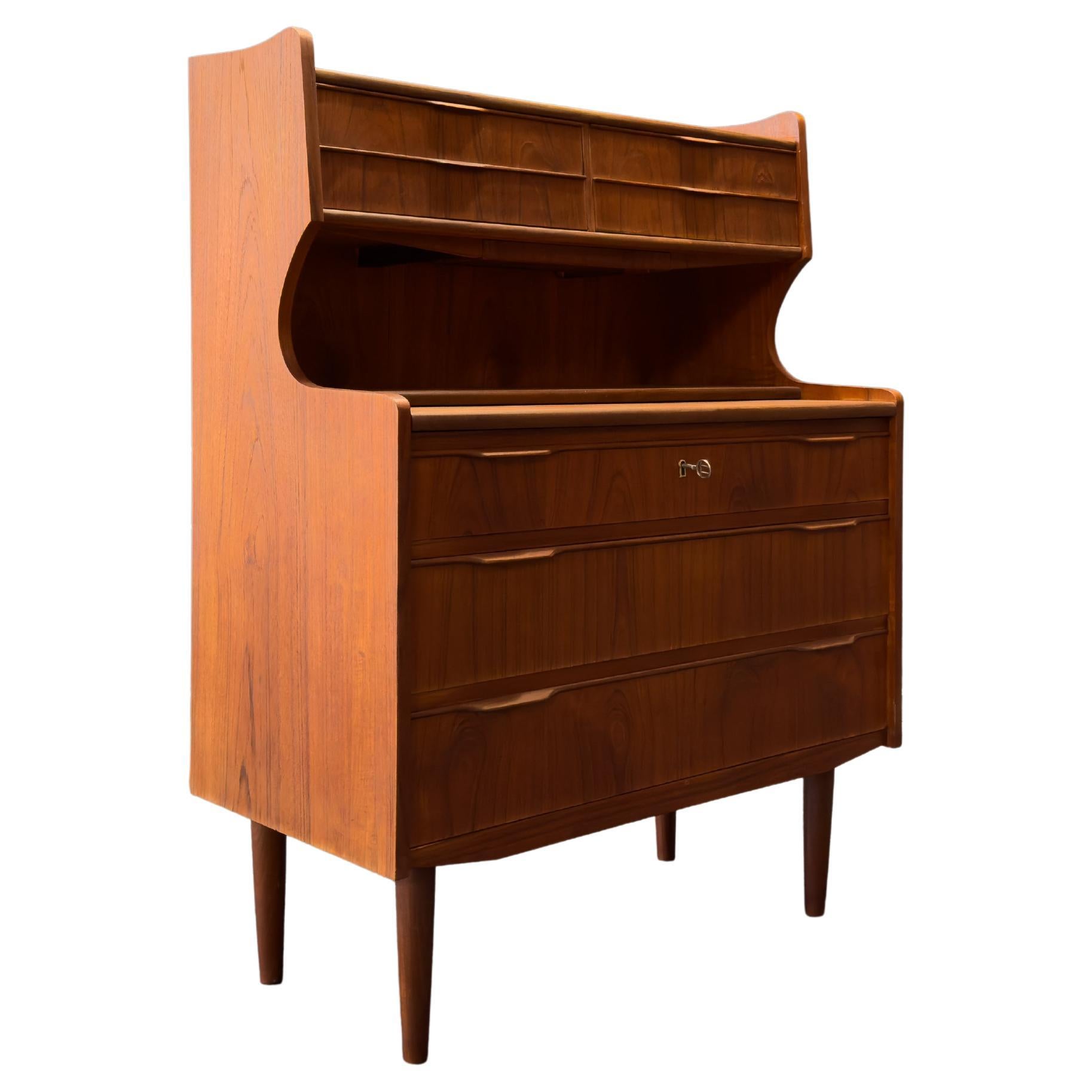 Teak Bureau with Writing Desk For Sale