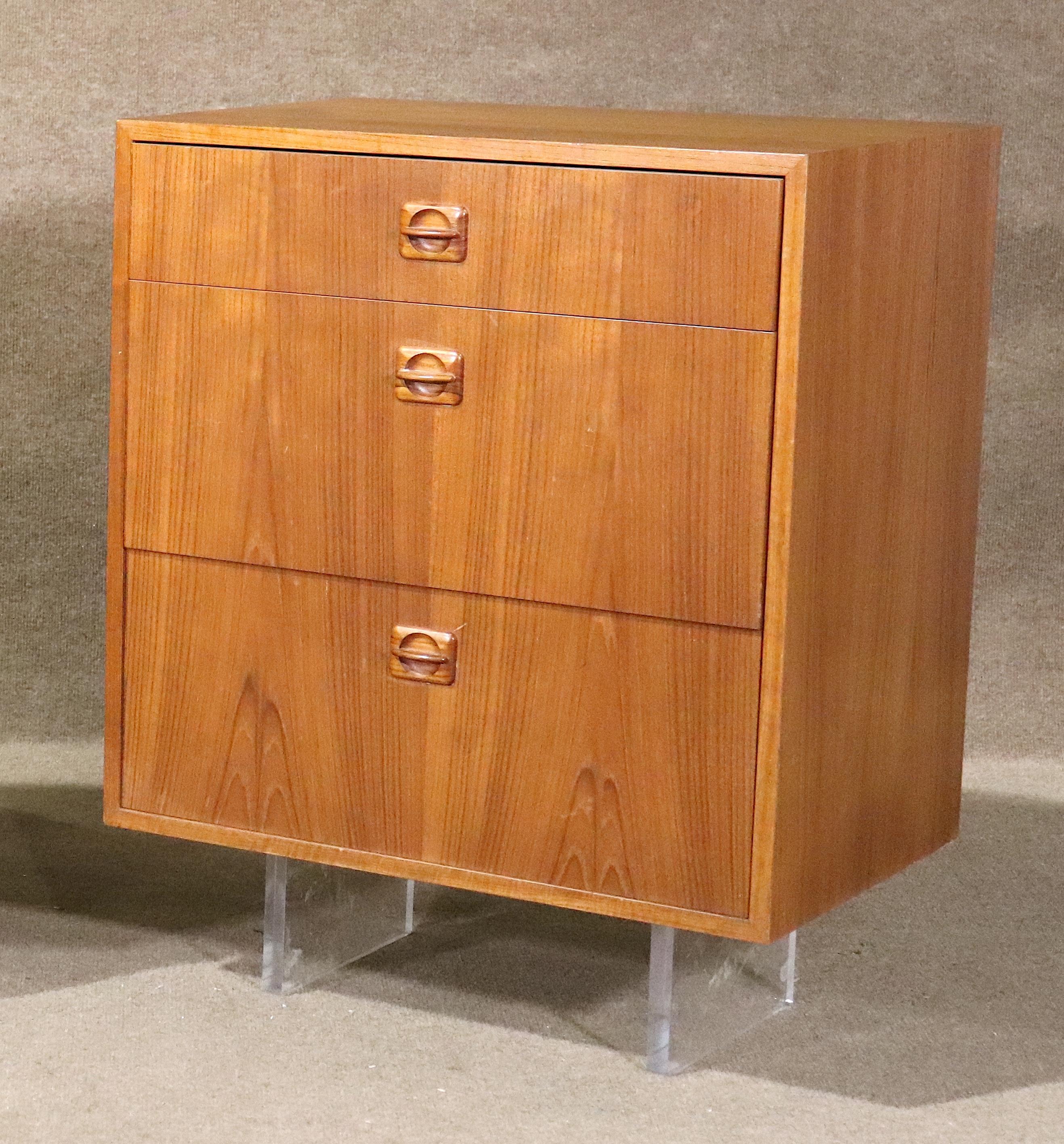 Teak Cabinet & Dresser w/ Acrylic Legs In Good Condition For Sale In Brooklyn, NY
