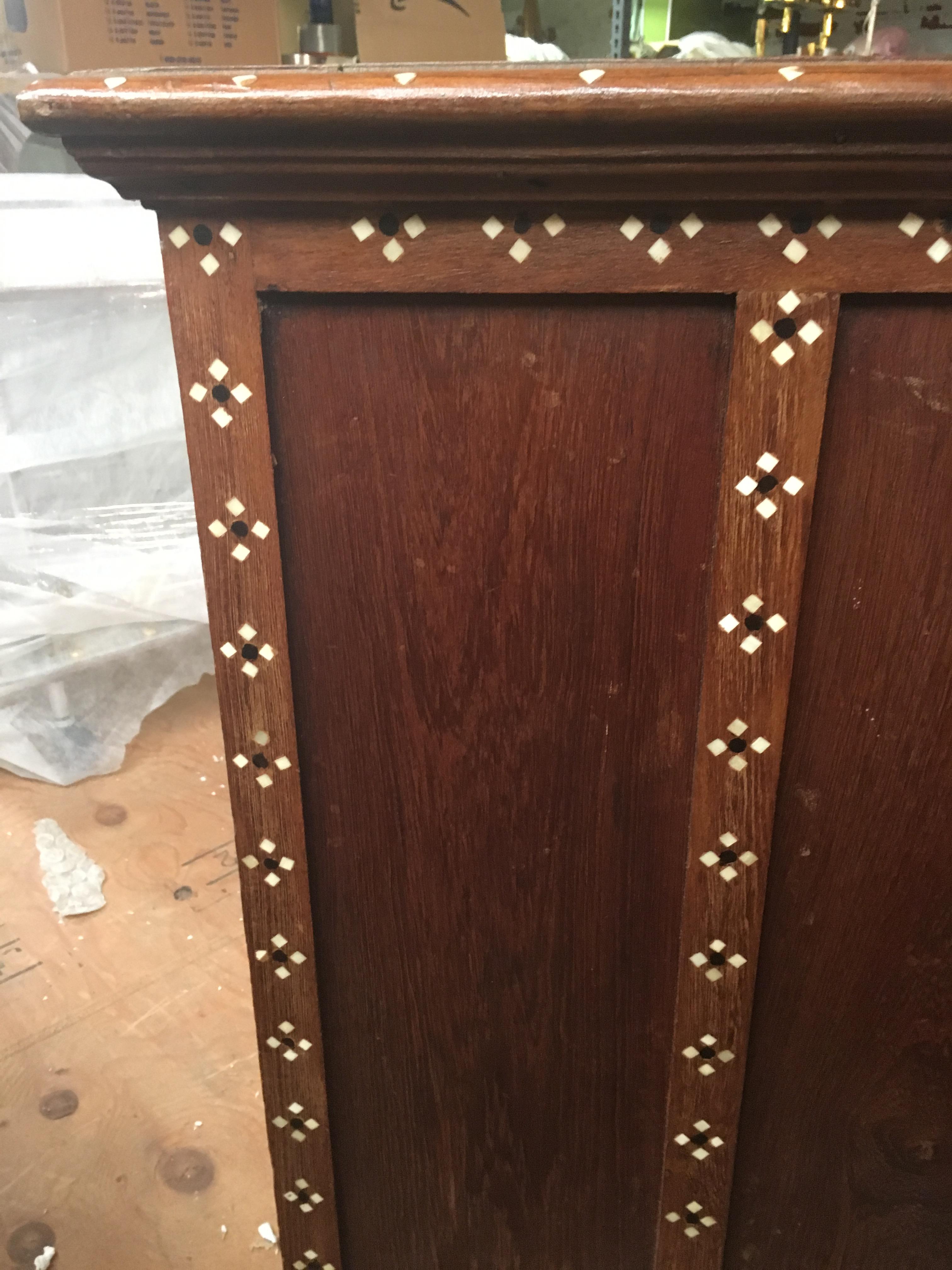 Teak Cabinet with Intricate Inlay, Mid-1900s In Excellent Condition In Nantucket, MA