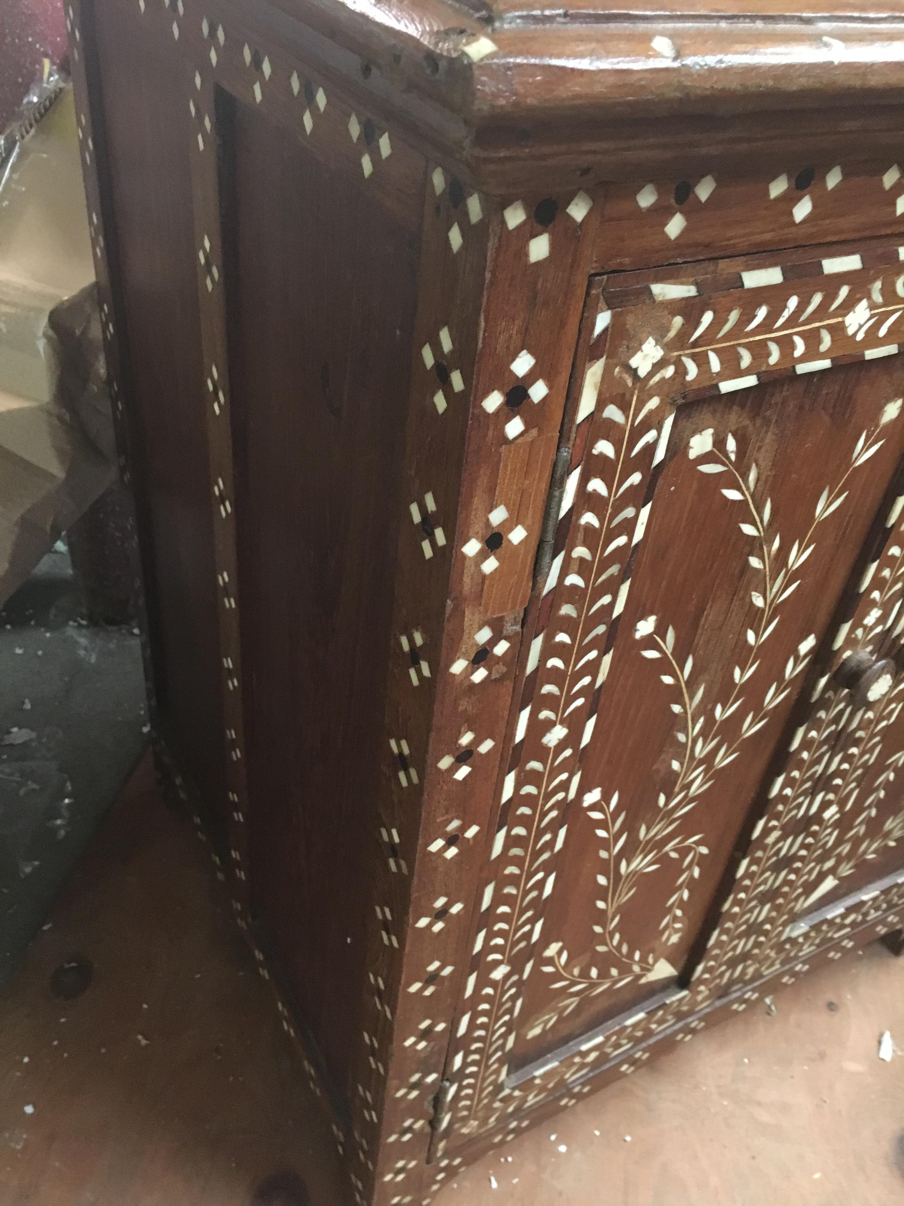 Bone Teak Cabinet with Intricate Inlay, Mid-1900s