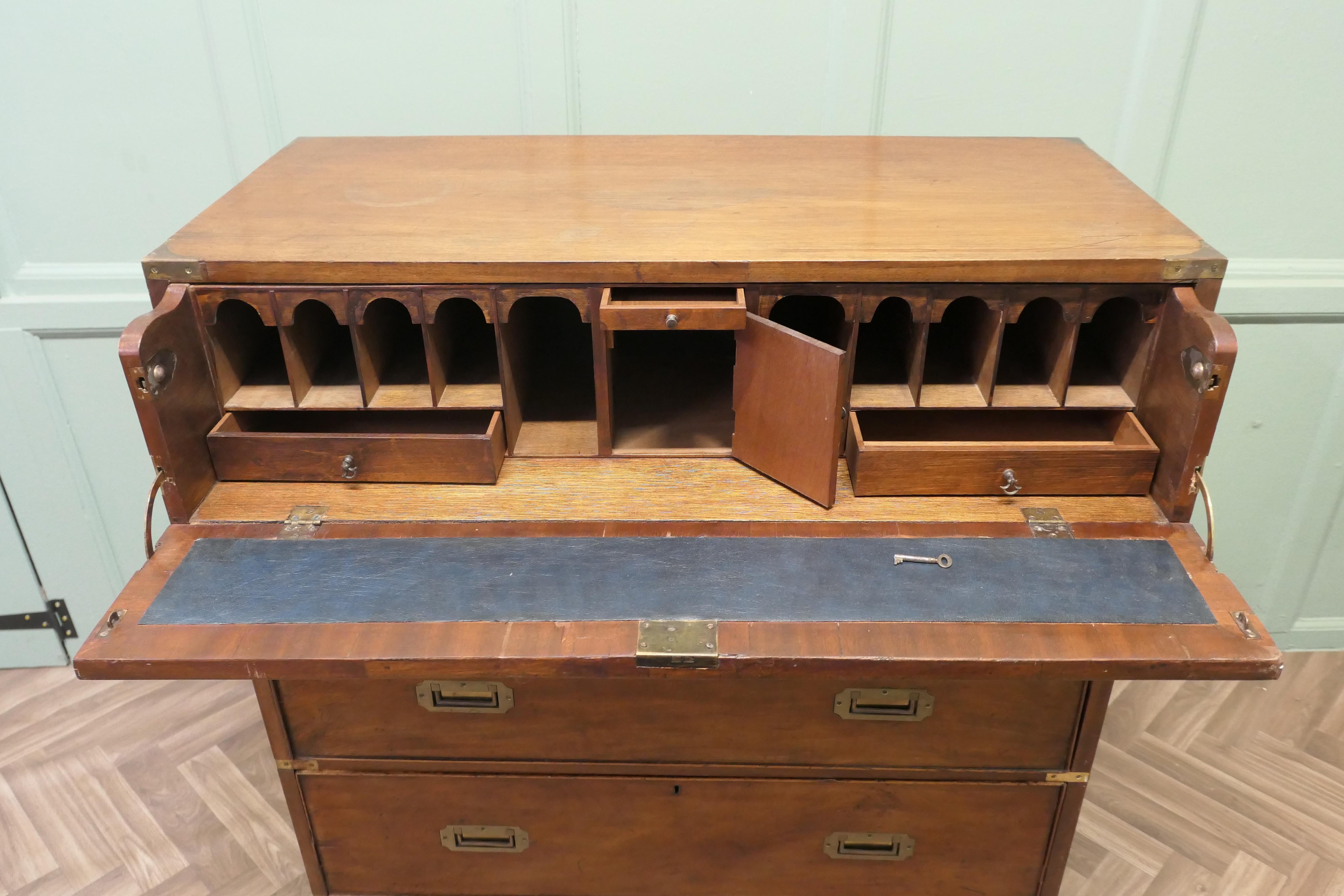 Teak Campaign Chest, 2 Piece Secretaire   This is a delightful piece For Sale 2