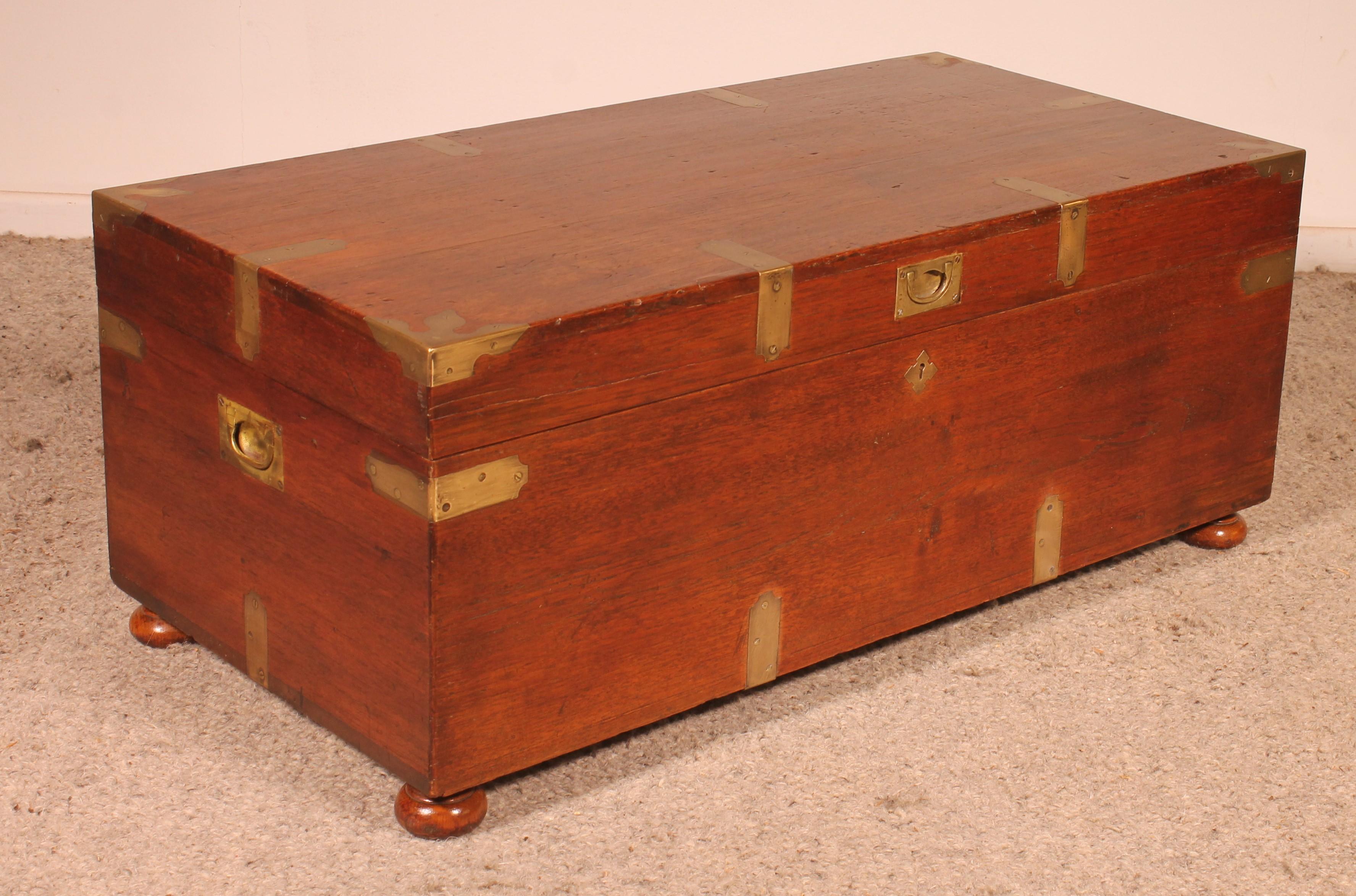 Teak Campaign Or Marine Chest From The 19th Century 6
