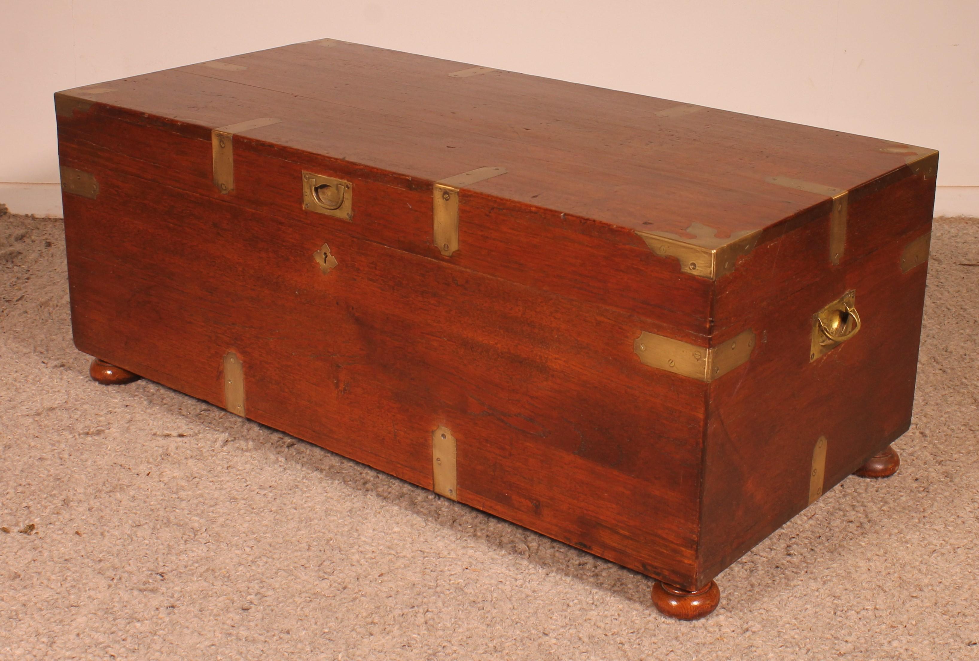Teak Campaign Or Marine Chest From The 19th Century 9
