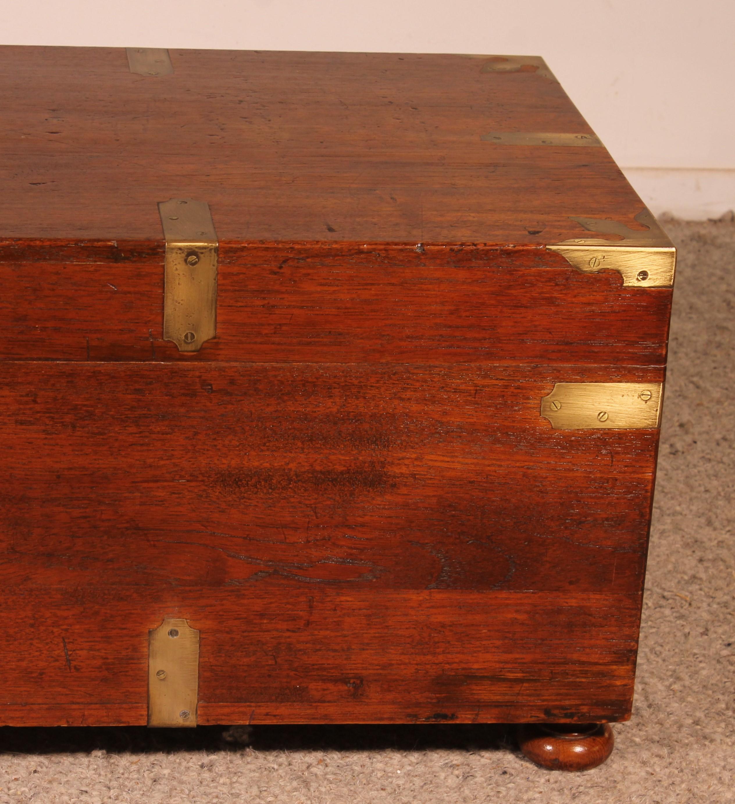 English Teak Campaign Or Marine Chest From The 19th Century