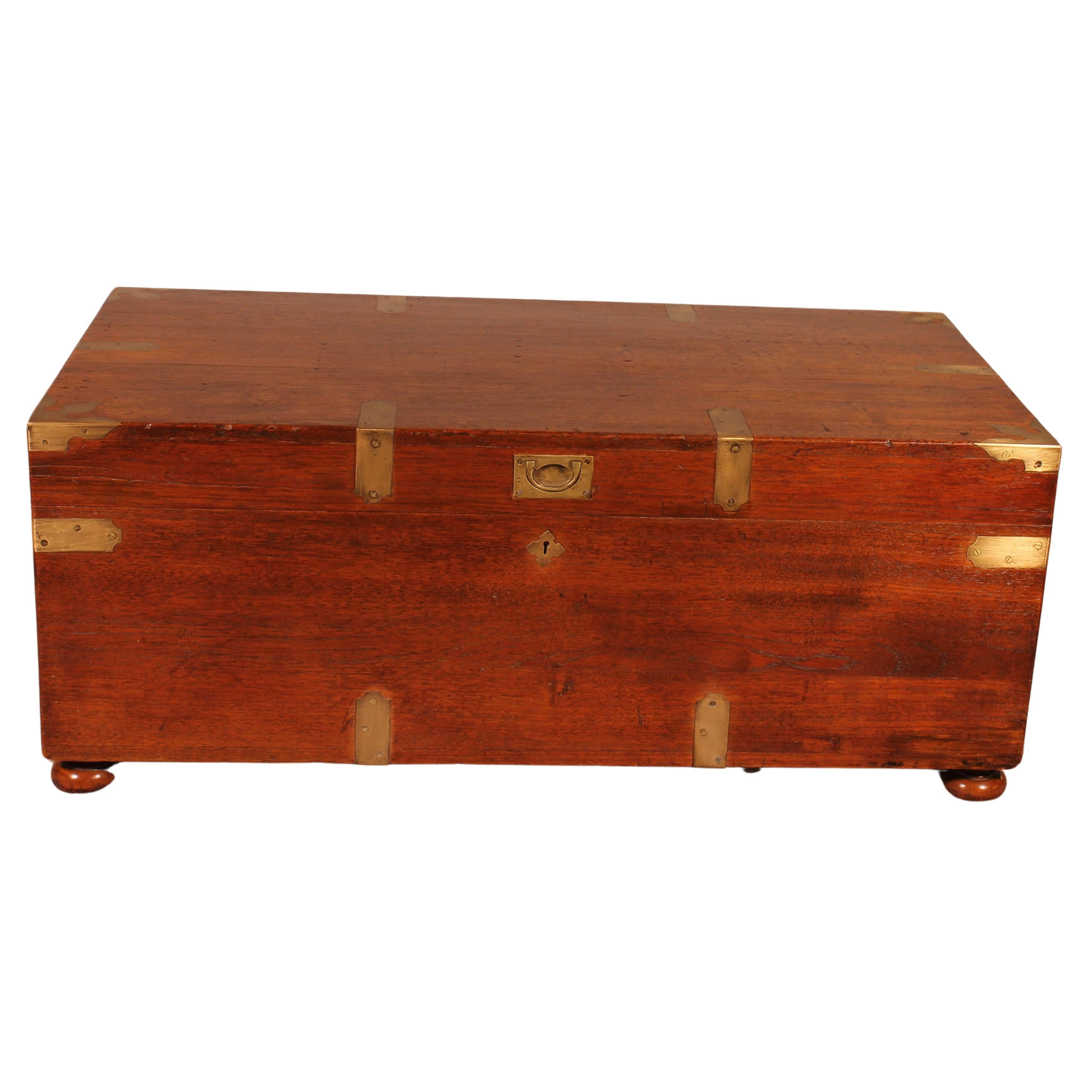 Teak Campaign Or Marine Chest From The 19th Century