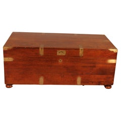 Antique Teak Campaign Or Marine Chest From The 19th Century