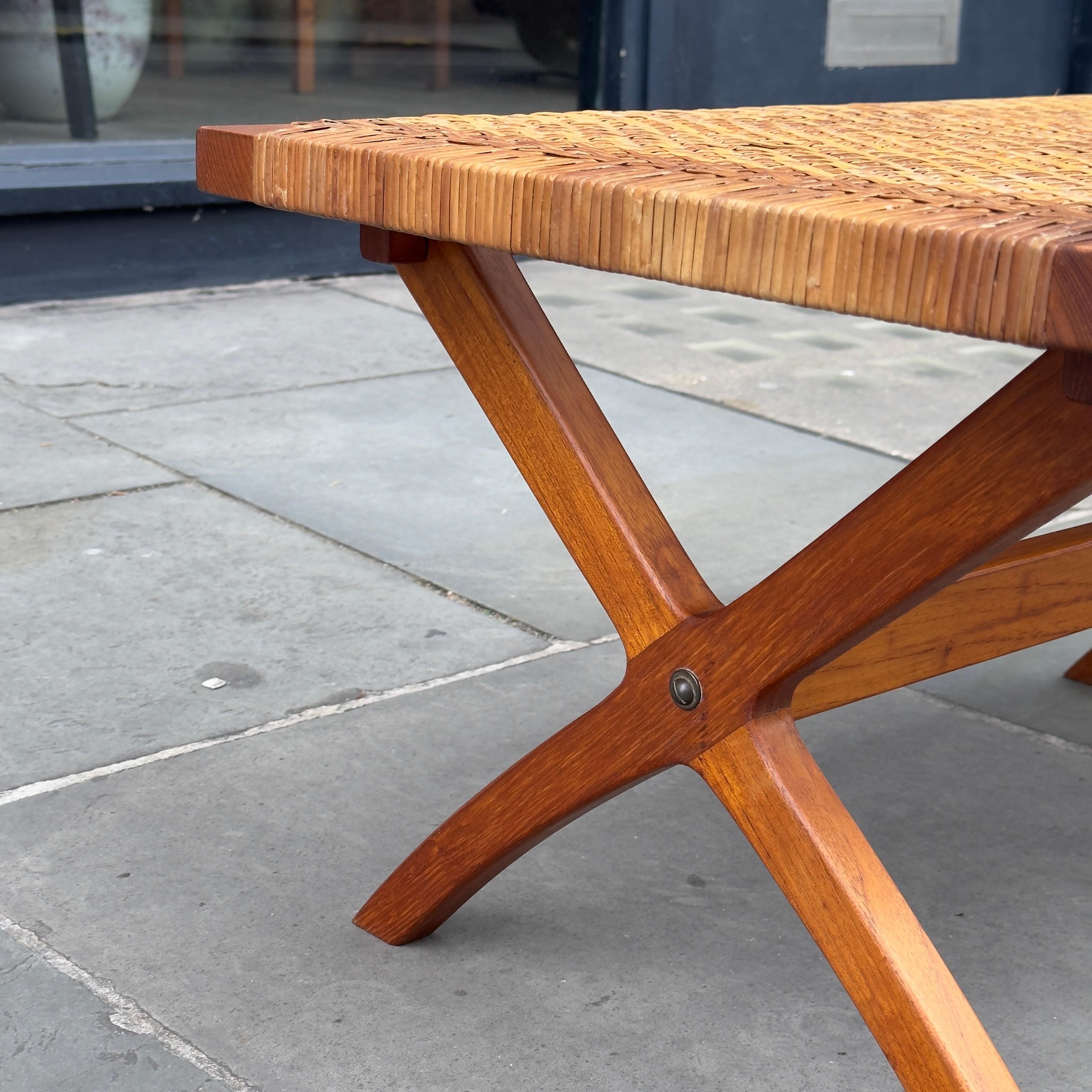 Mid-20th Century Teak & Cane Bench Denmark