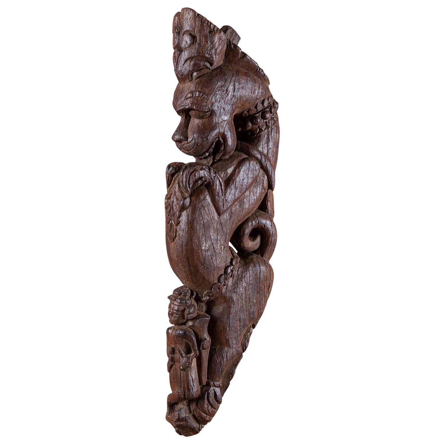 Teak Carved Lion Bracket or Corbel, 20th Century For Sale