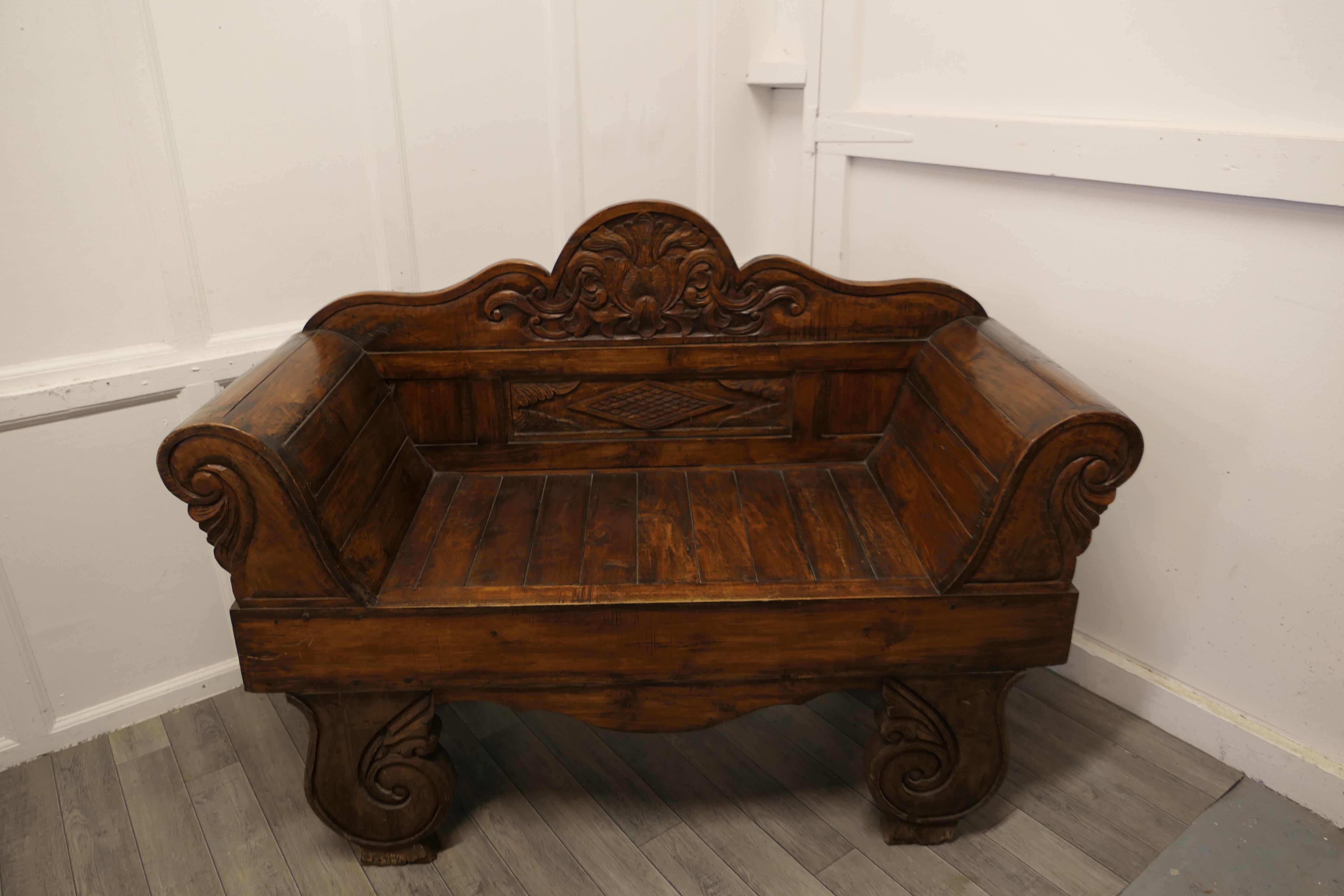 Teak Carved Settee, Bench In Good Condition For Sale In Chillerton, Isle of Wight