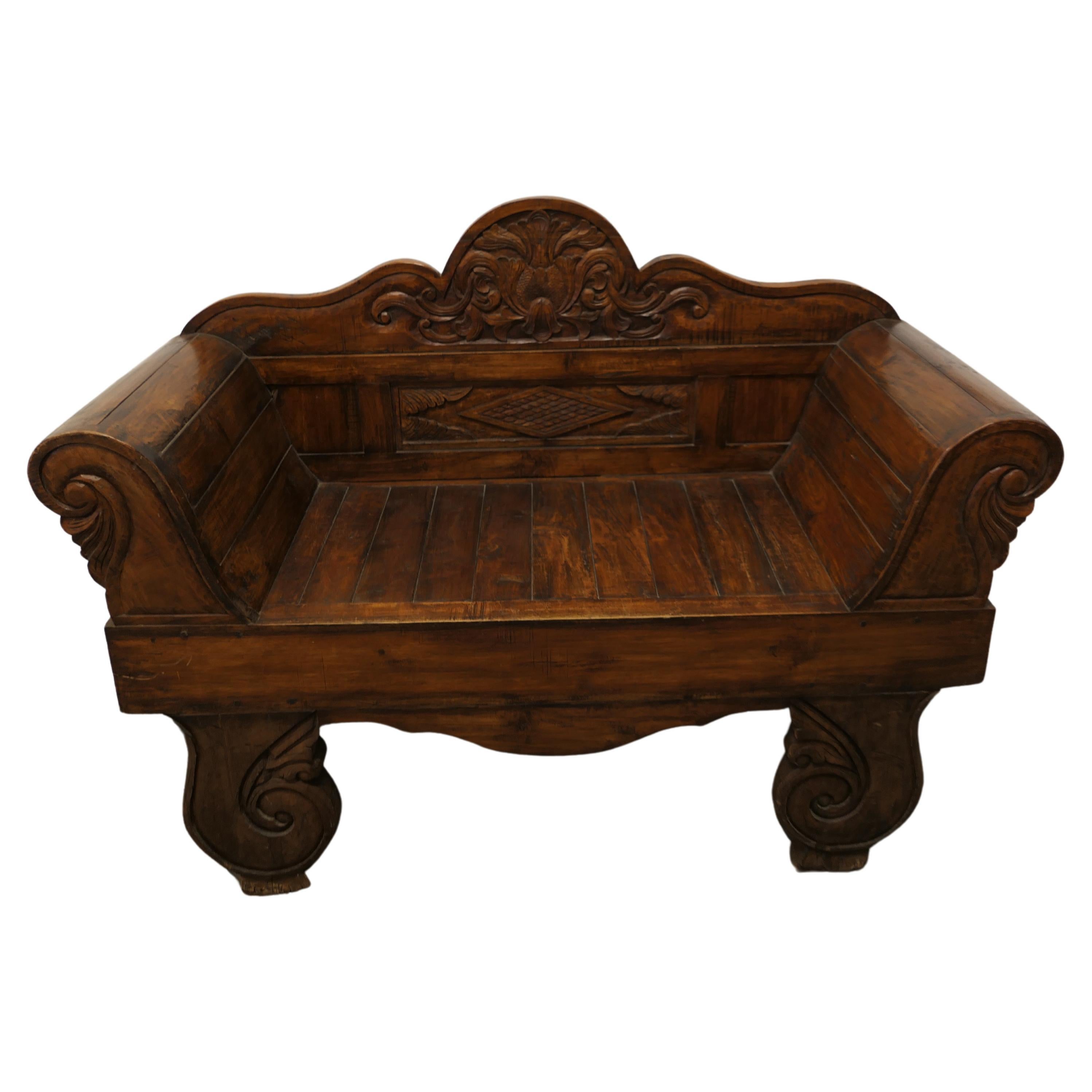 Teak Carved Settee, Bench