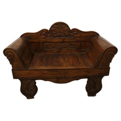 Used Teak Carved Settee, Bench