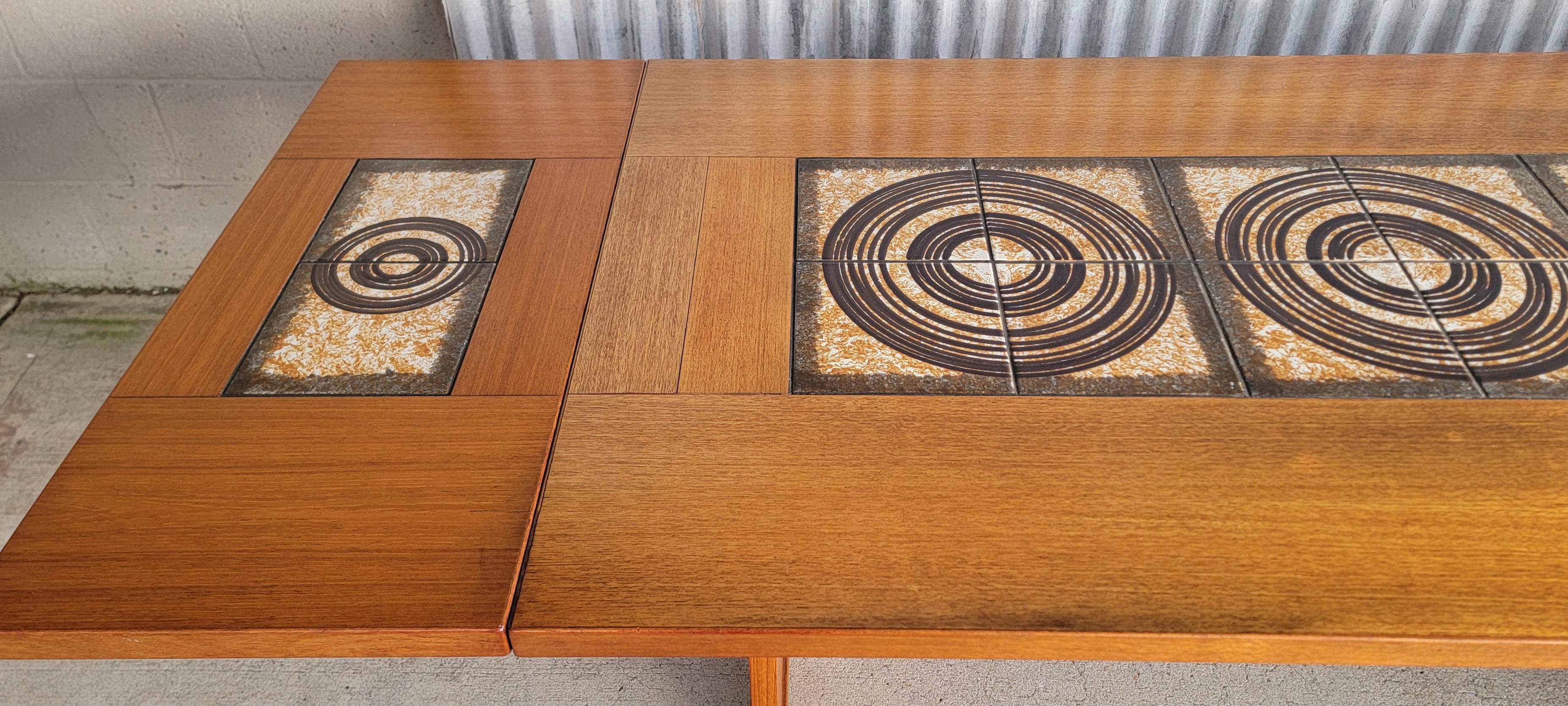 Teak & Ceramic Tile Danish Modern Expanding Dining Table 1