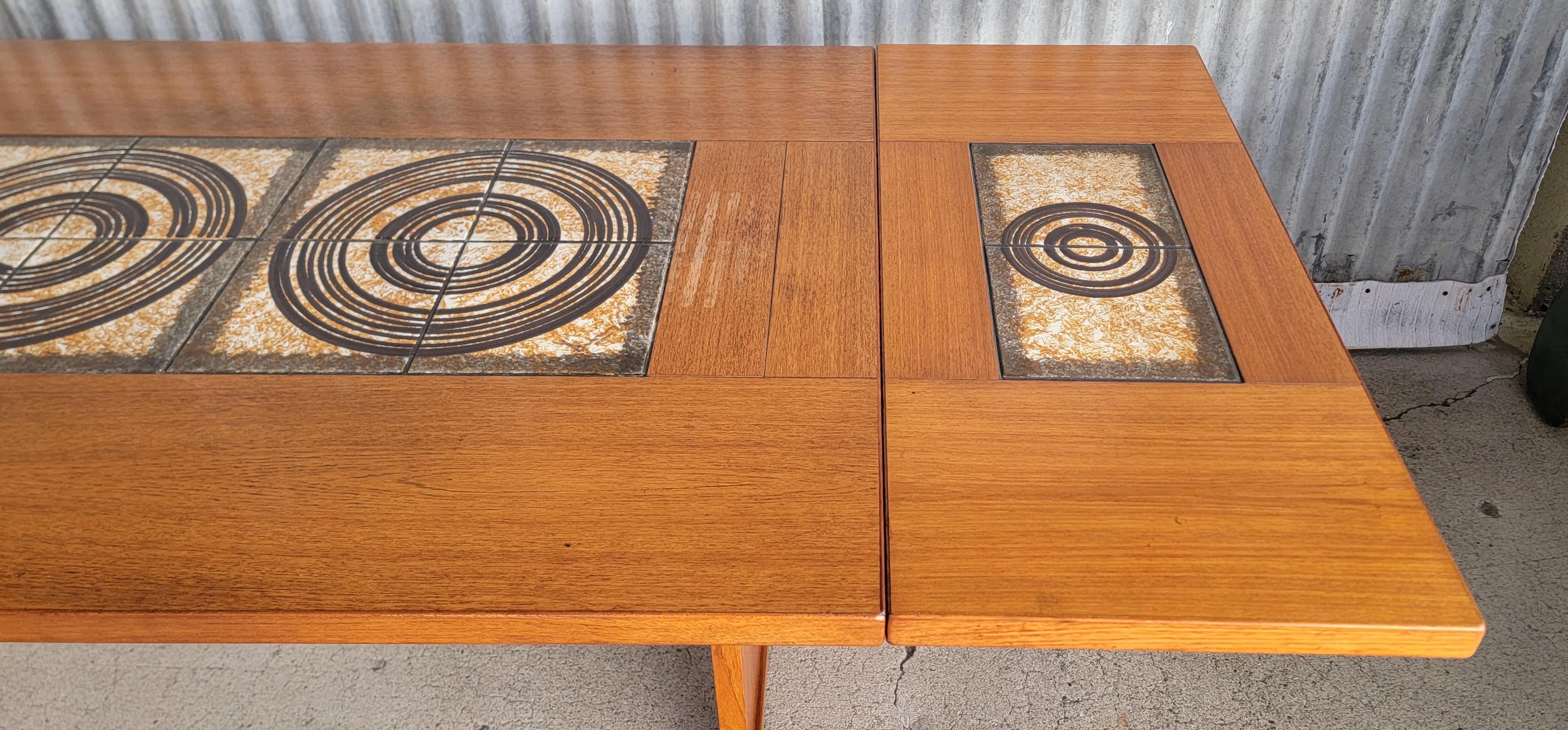 Teak & Ceramic Tile Danish Modern Expanding Dining Table 2
