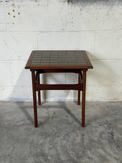 Teak Ceramic Tile-Top Square End Table with Curved Base Danish Vintage 1960s
