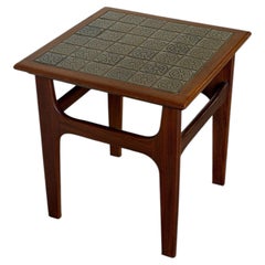 Teak Ceramic Tile-Top Square End Table with Curved Base Danish Vintage 1960s